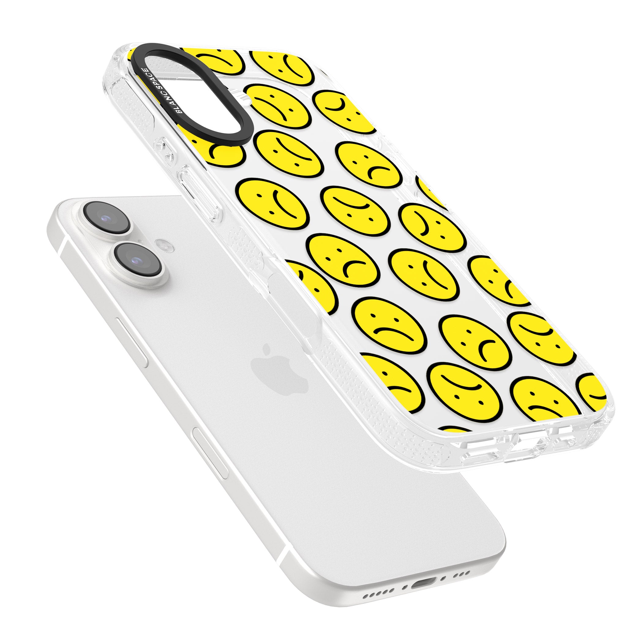 Sad Face Clear Pattern iPhone 16 / 16 Plus Clear Case Impact Air - Blanc Space
