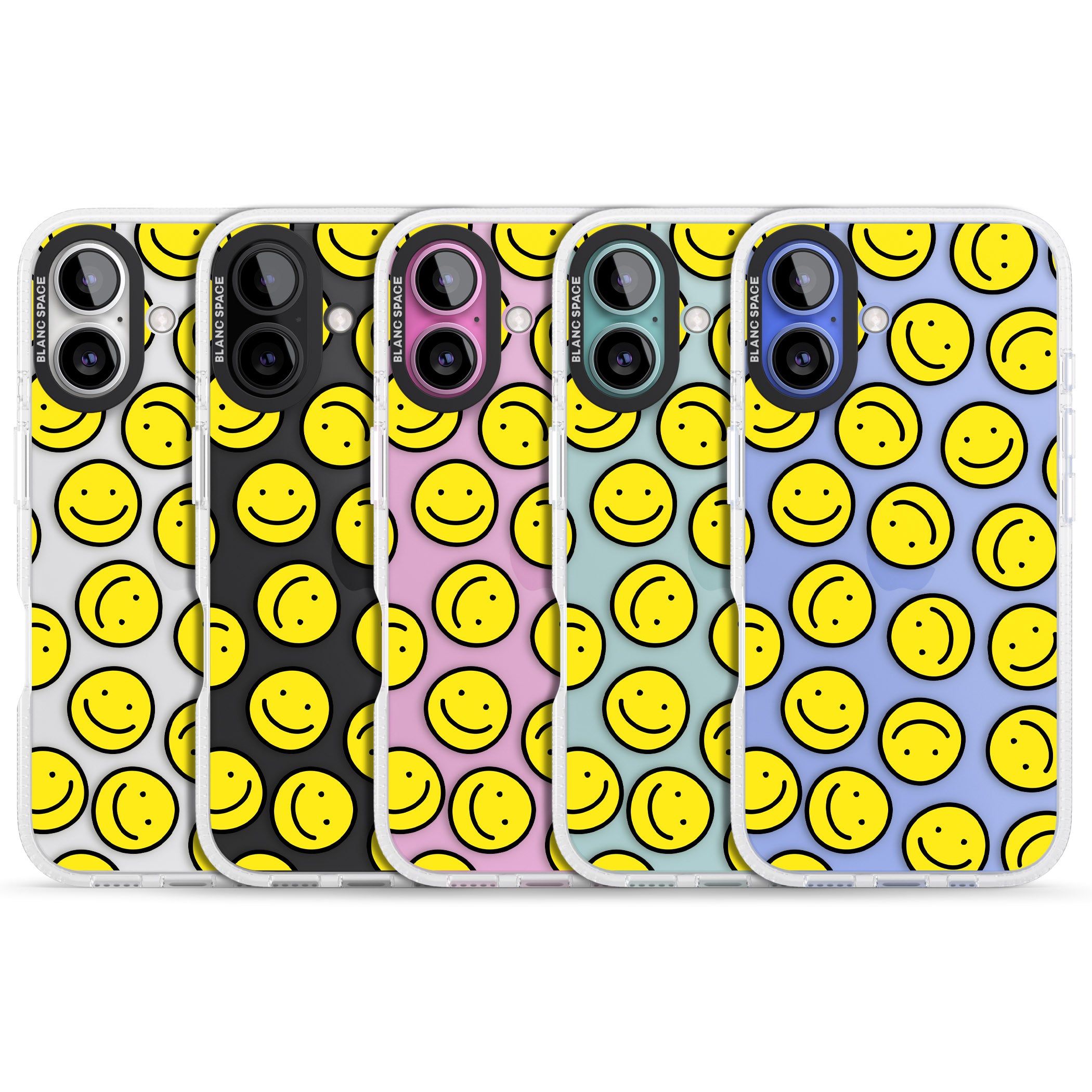 Happy Face Clear Pattern iPhone 16 / 16 Plus Clear Case Impact Air - Blanc Space