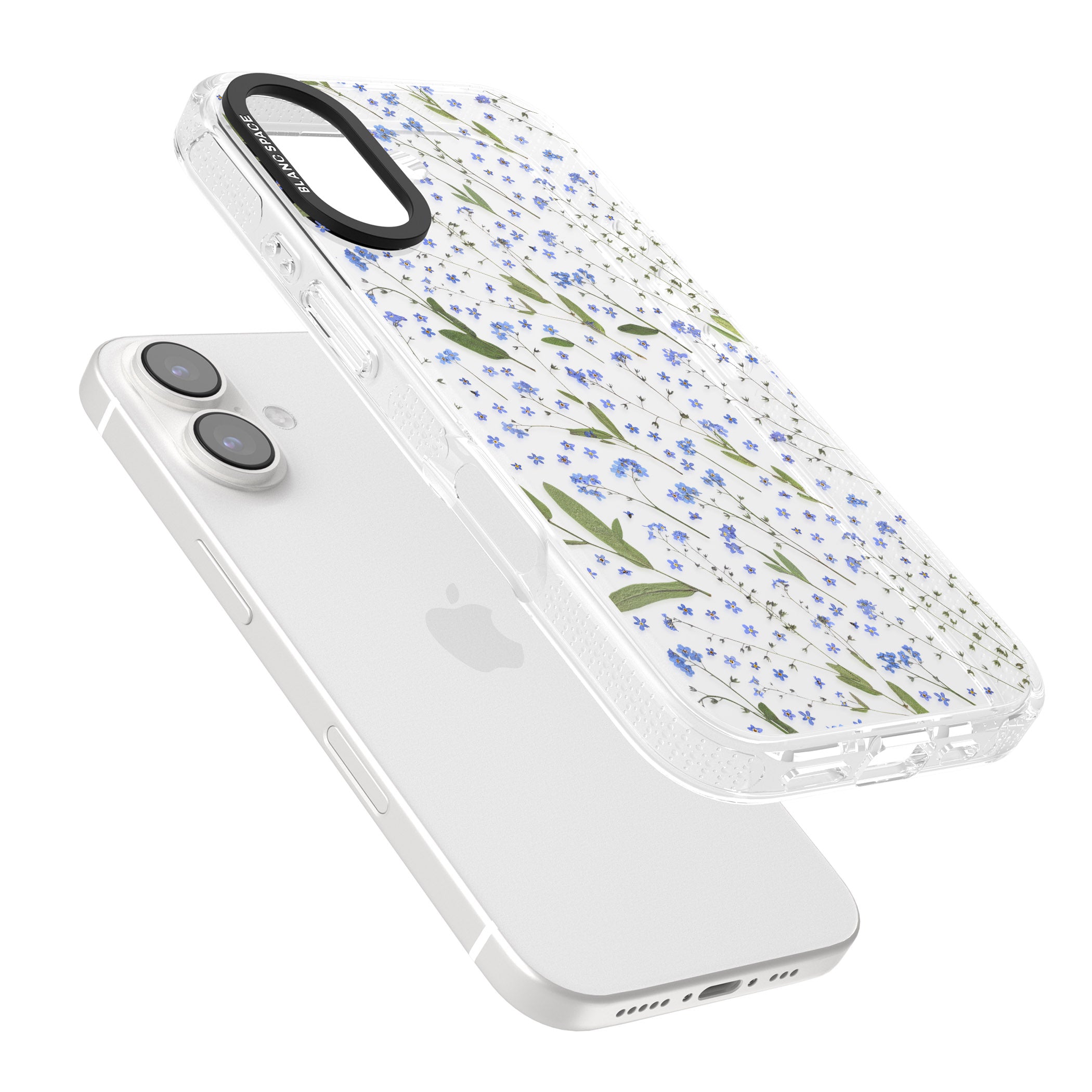 Blue Wild Flower Design iPhone 16 / 16 Plus Clear Case Impact Air - Blanc Space
