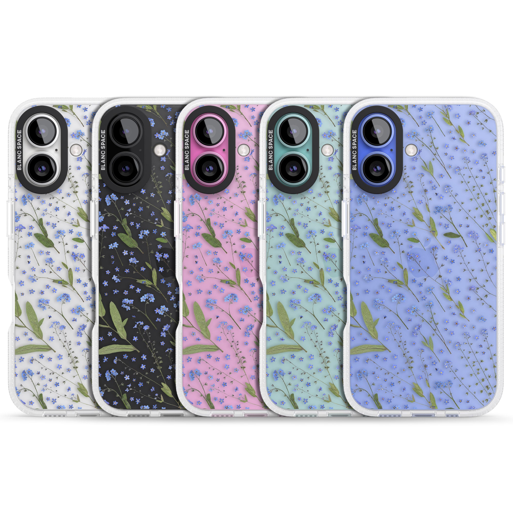 Blue Wild Flower Design iPhone 16 / 16 Plus Clear Case Impact Air - Blanc Space