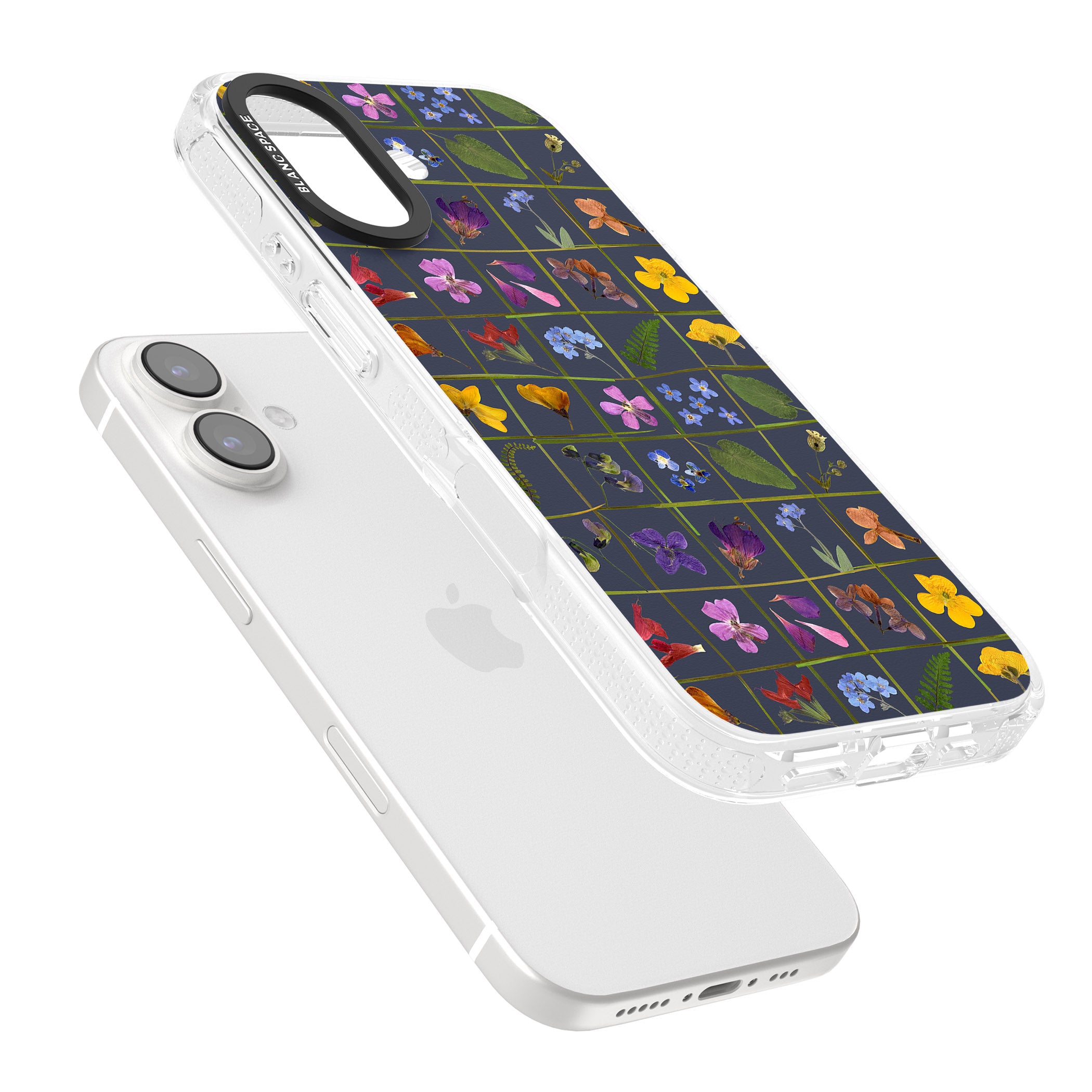Wildflower Grid Boxes Pattern - Navy iPhone 16 / 16 Plus Clear Case Impact Air - Blanc Space