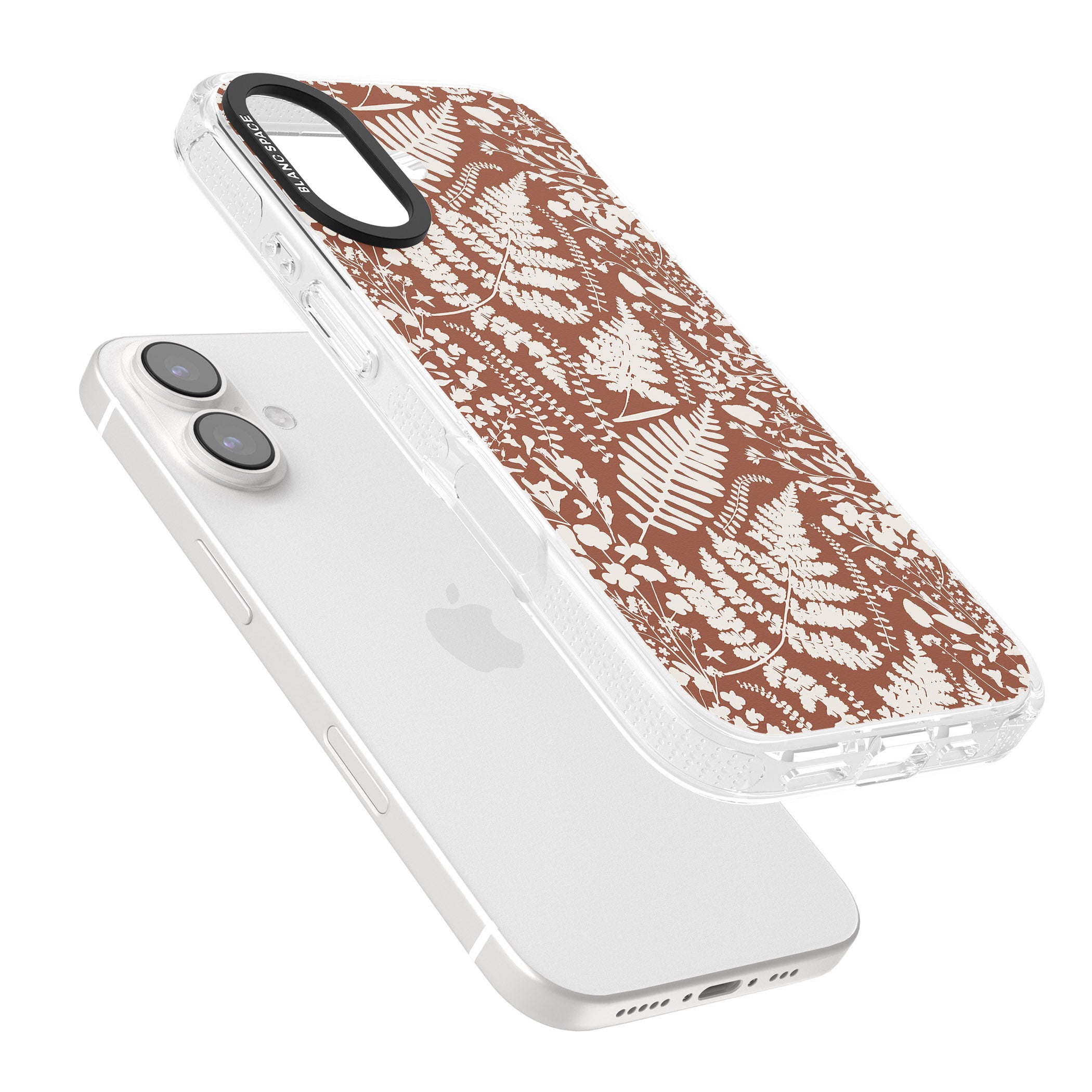 Wildflowers and Ferns on Terracotta iPhone 16 / 16 Plus Clear Case Impact Air - Blanc Space
