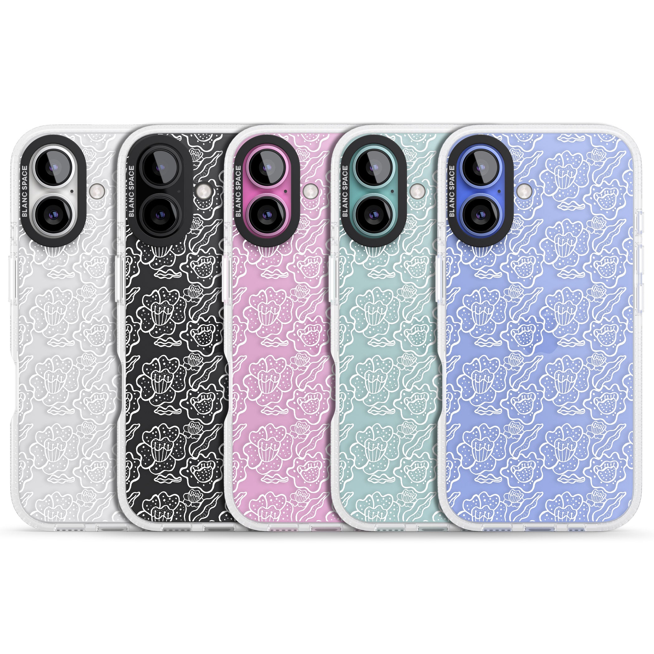 Funky Floral Patterns White on Clear iPhone 16 / 16 Plus Clear Case Impact Air - Blanc Space