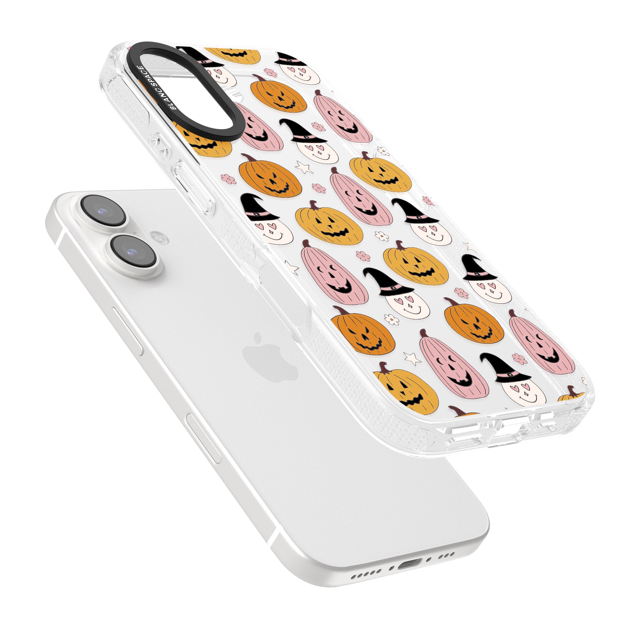 Witches and Pumpkins Pattern iPhone 16 / 16 Plus Clear Case Impact Air - Blanc Space