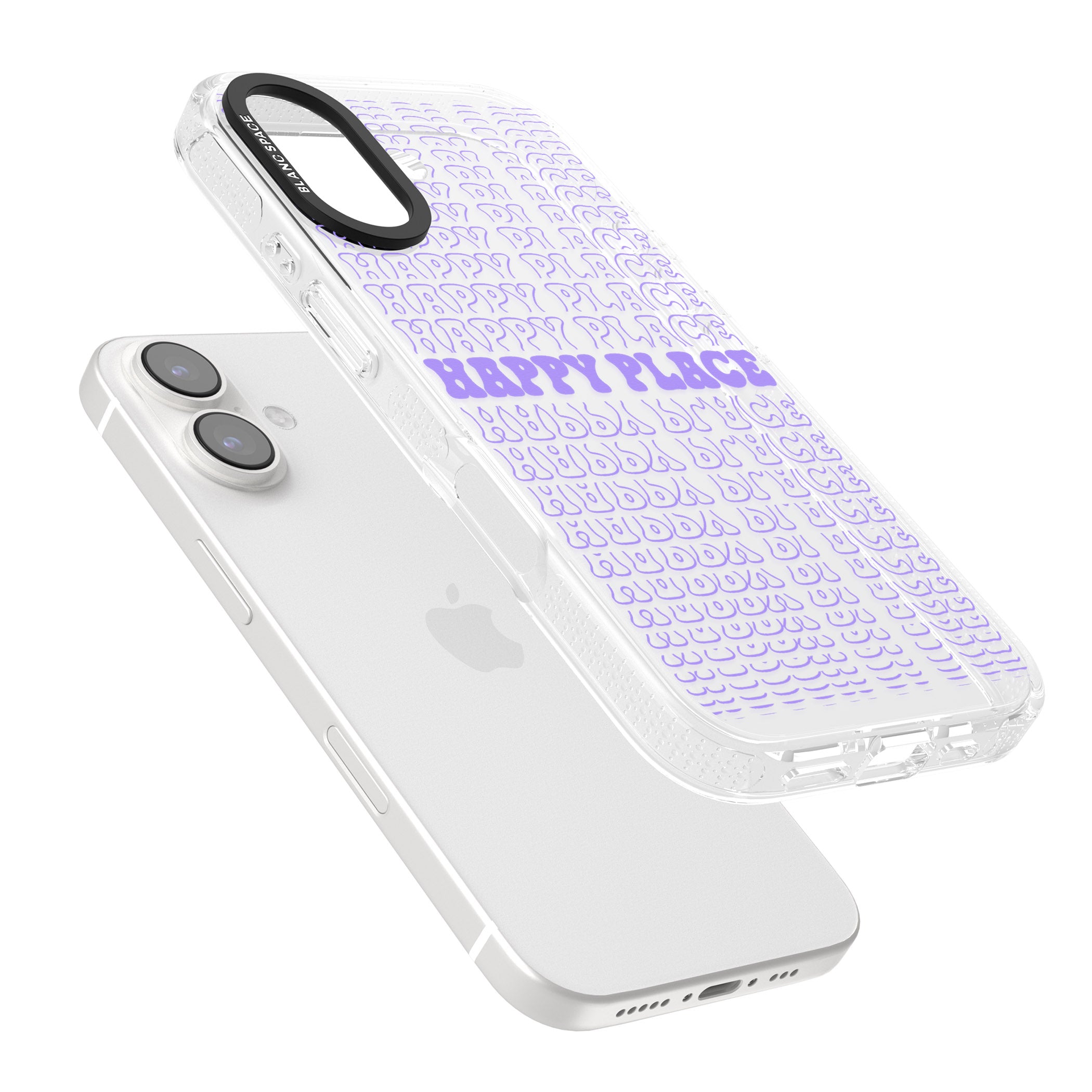 Happy Place (Purple) iPhone 16 / 16 Plus Clear Case Impact Air - Blanc Space