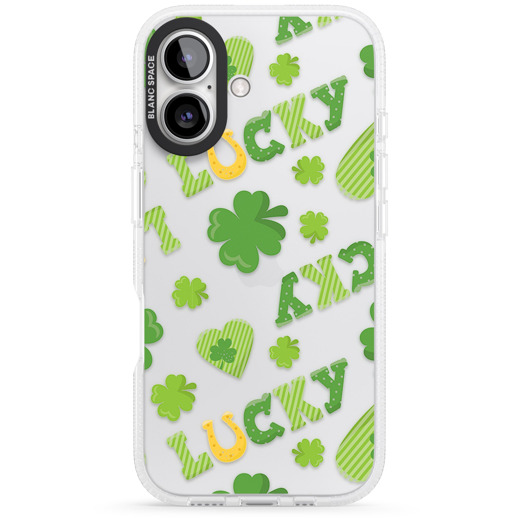 Lucky Irish Clover iPhone 16 / 16 Plus Clear Case Impact Air - Blanc Space