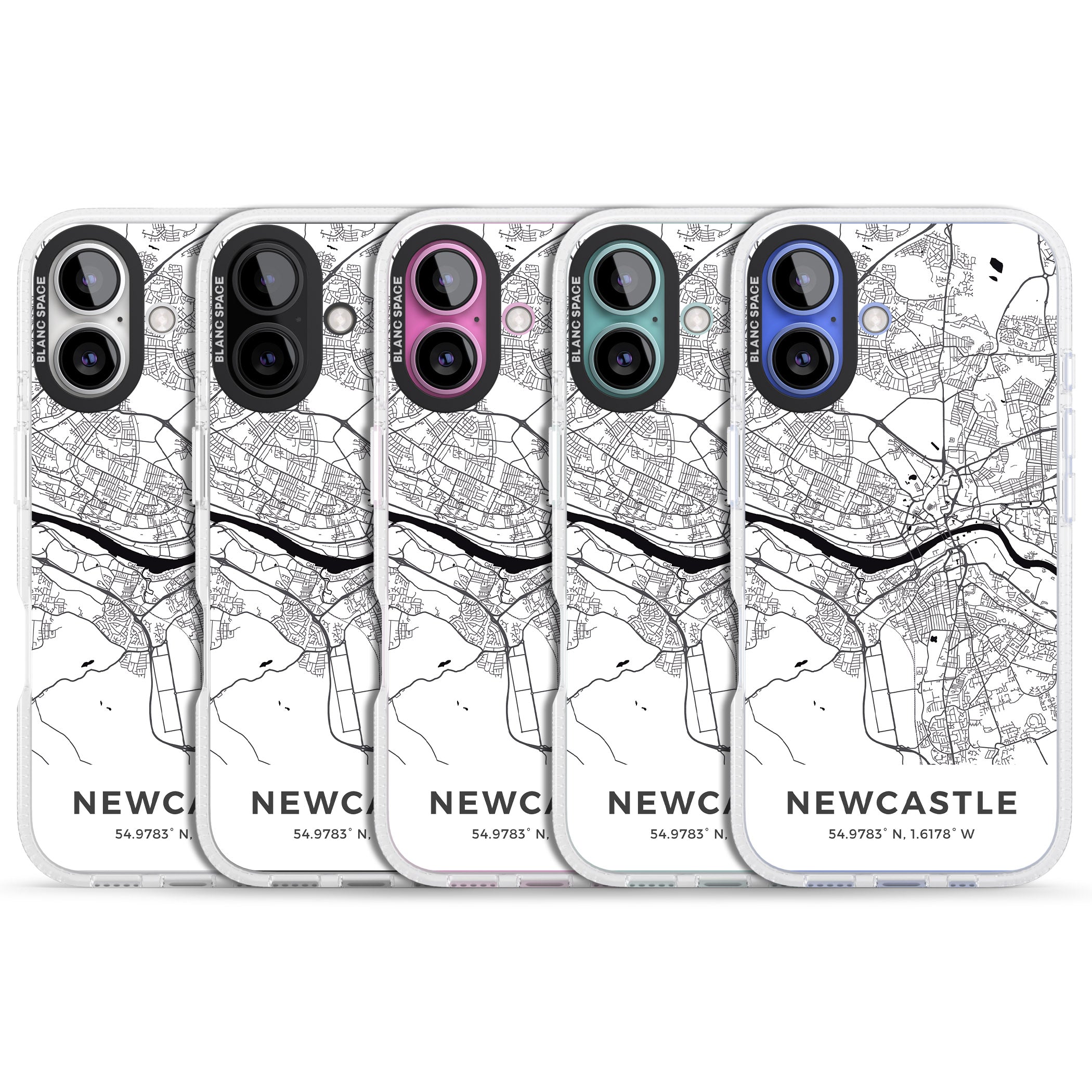 Map of Newcastle, England iPhone 16 / 16 Plus Clear Case Impact Air - Blanc Space