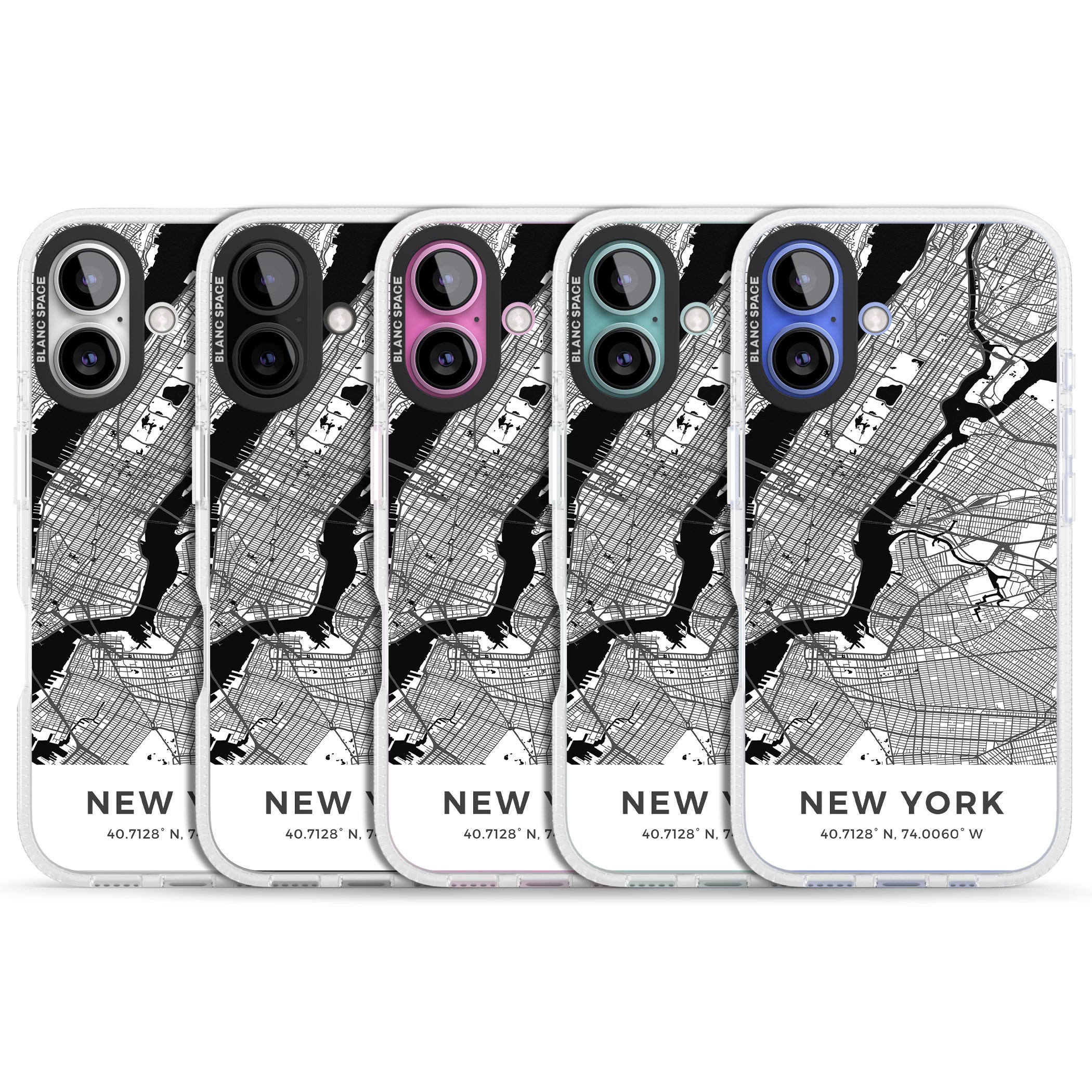 Map of New York, New York iPhone 16 / 16 Plus Clear Case Impact Air - Blanc Space