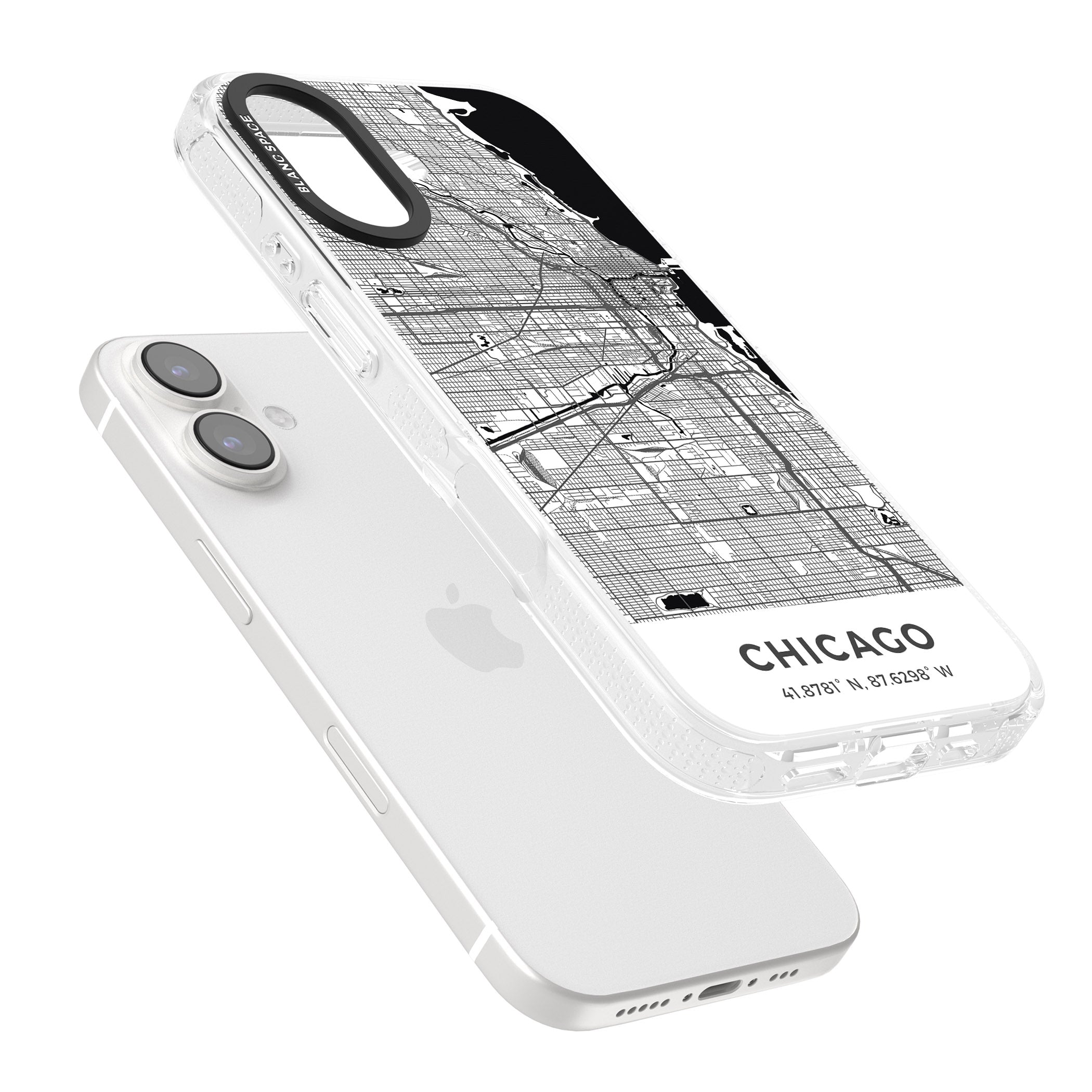 Map of Chicago, Illinois iPhone 16 / 16 Plus Clear Case Impact Air - Blanc Space