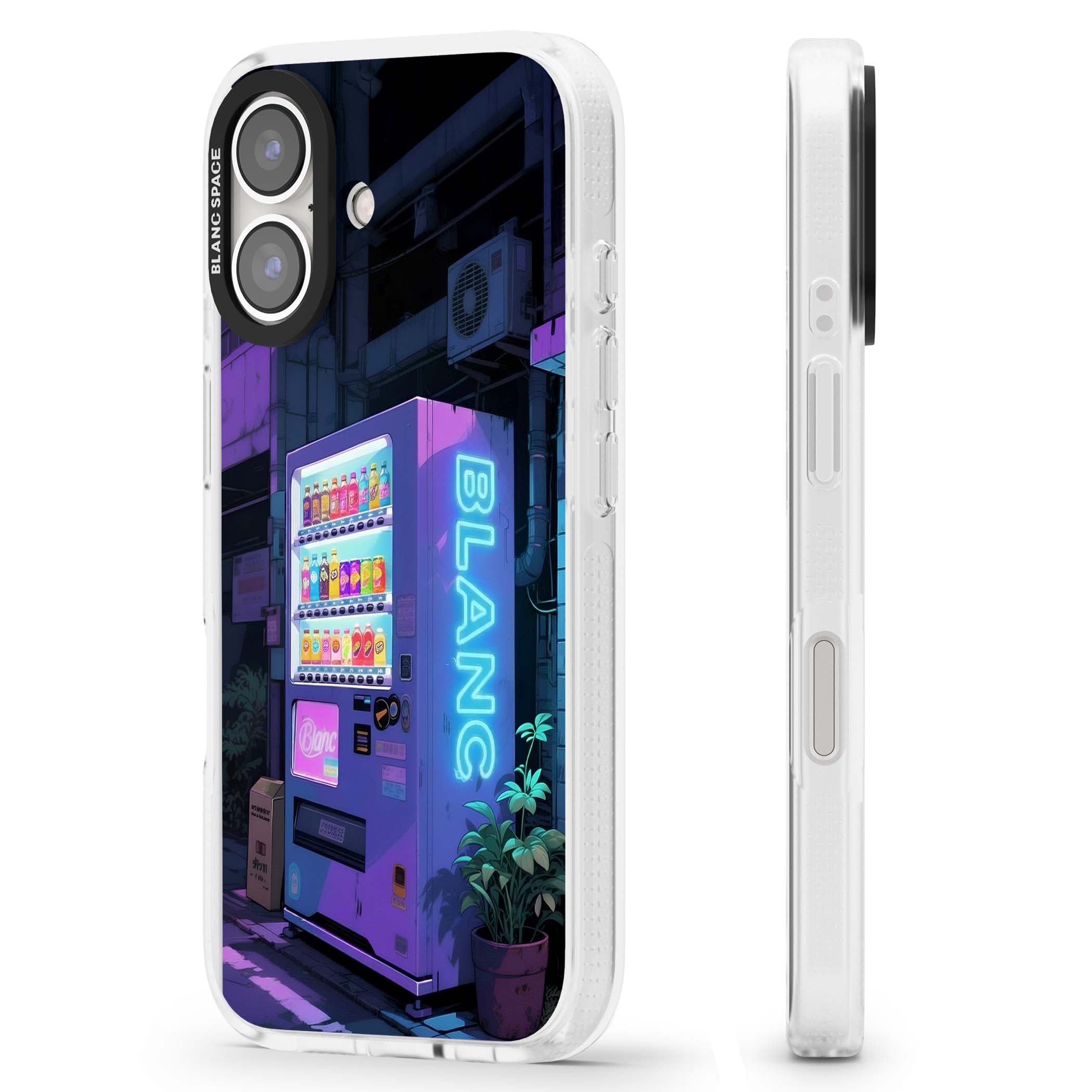 Shibuya Glow Japanese iPhone case featuring a glowing Tokyo vending machine, neon signage, and moody purple alleyway | Clear Case Impact Air case for iPhone 16, iPhone 16 Plus