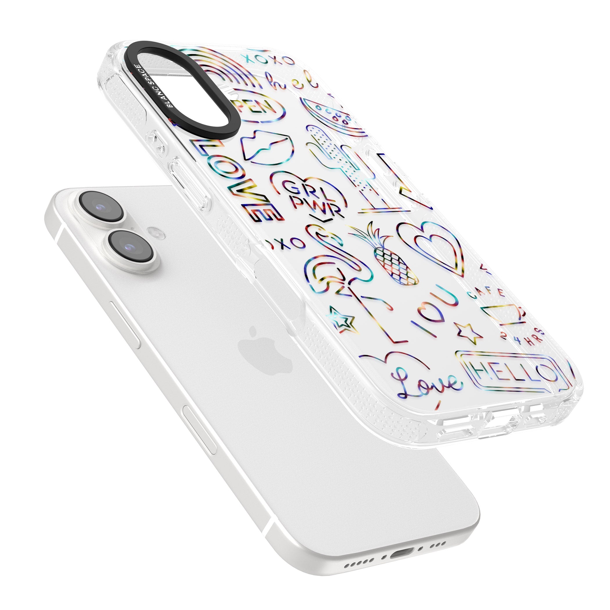 Funky nebula Neon Sign iPhone 16 / 16 Plus Clear Case Impact Air - Blanc Space