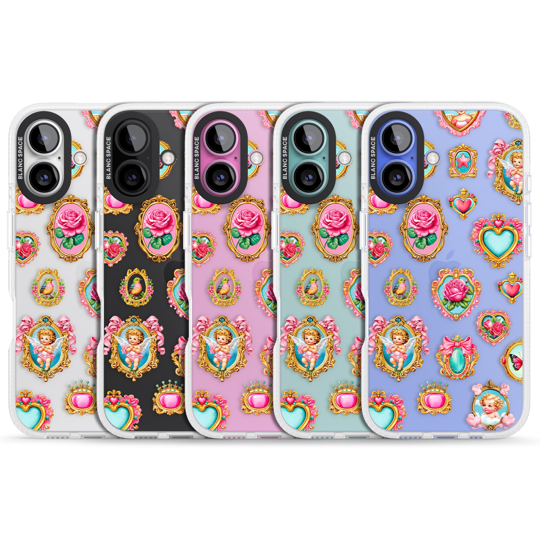 Angelcore Hearts & Frames iPhone 16 / 16 Plus Clear Case Impact Air - Blanc Space