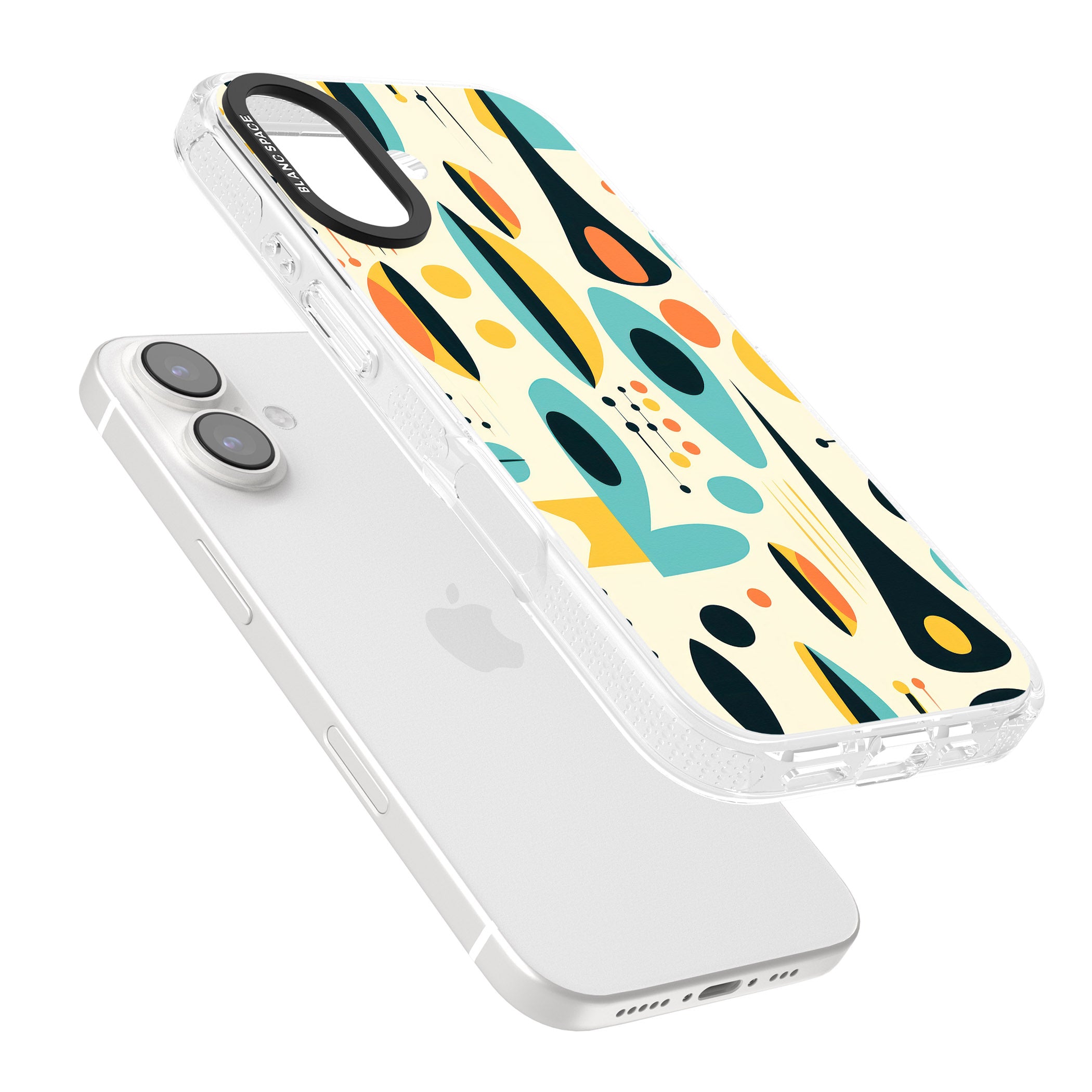 Mid-Century Atomic Pattern iPhone 16 / 16 Plus Clear Case Impact Air - Blanc Space