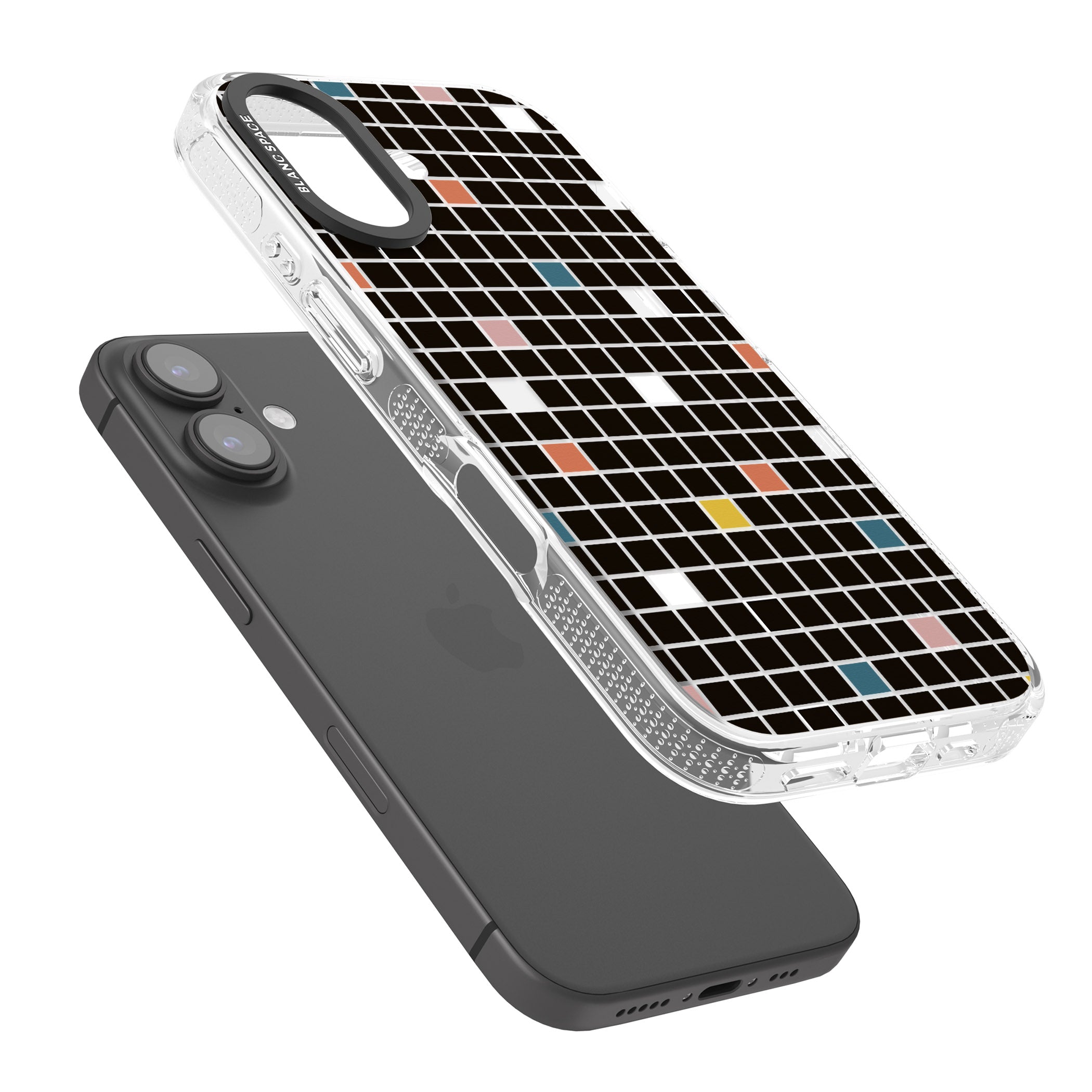Earthtone Black Geometric Grid iPhone 16 / 16 Plus Clear Case Impact Air - Blanc Space
