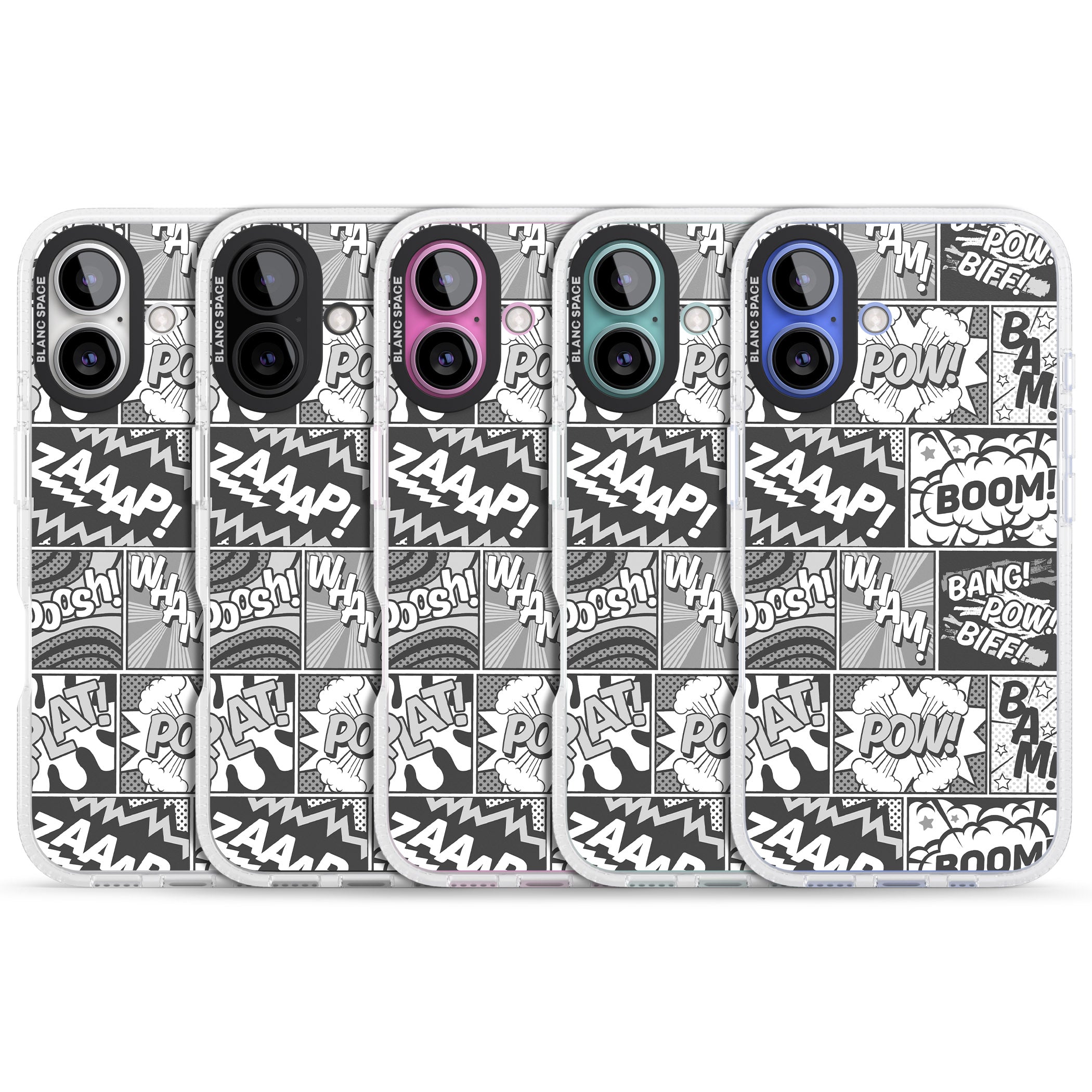 Onomatopoeia (Black & White) iPhone 16 / 16 Plus Clear Case Impact Air - Blanc Space