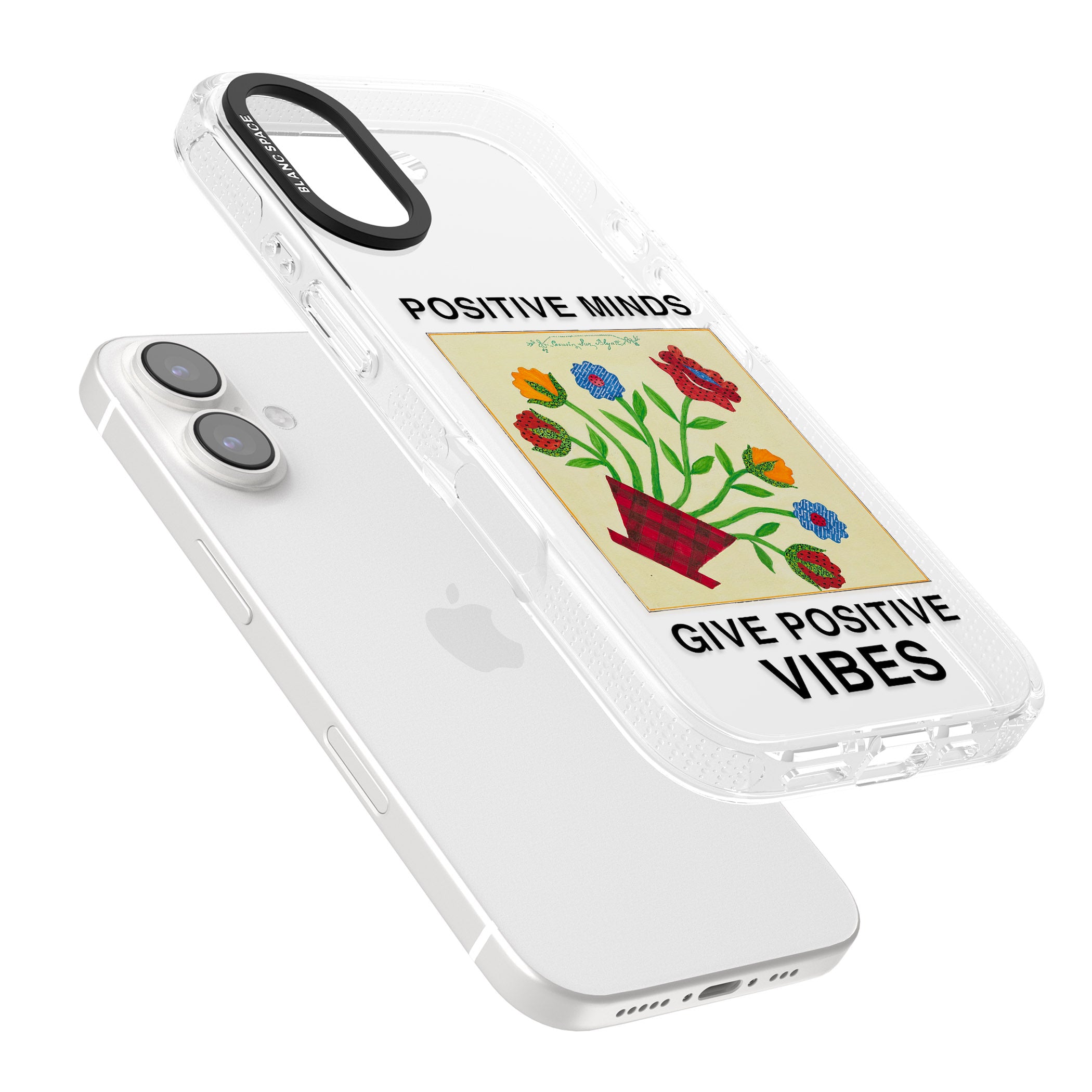 Positive Minds Give Positive Vibes iPhone 16 / 16 Plus Clear Case Impact Air - Blanc Space