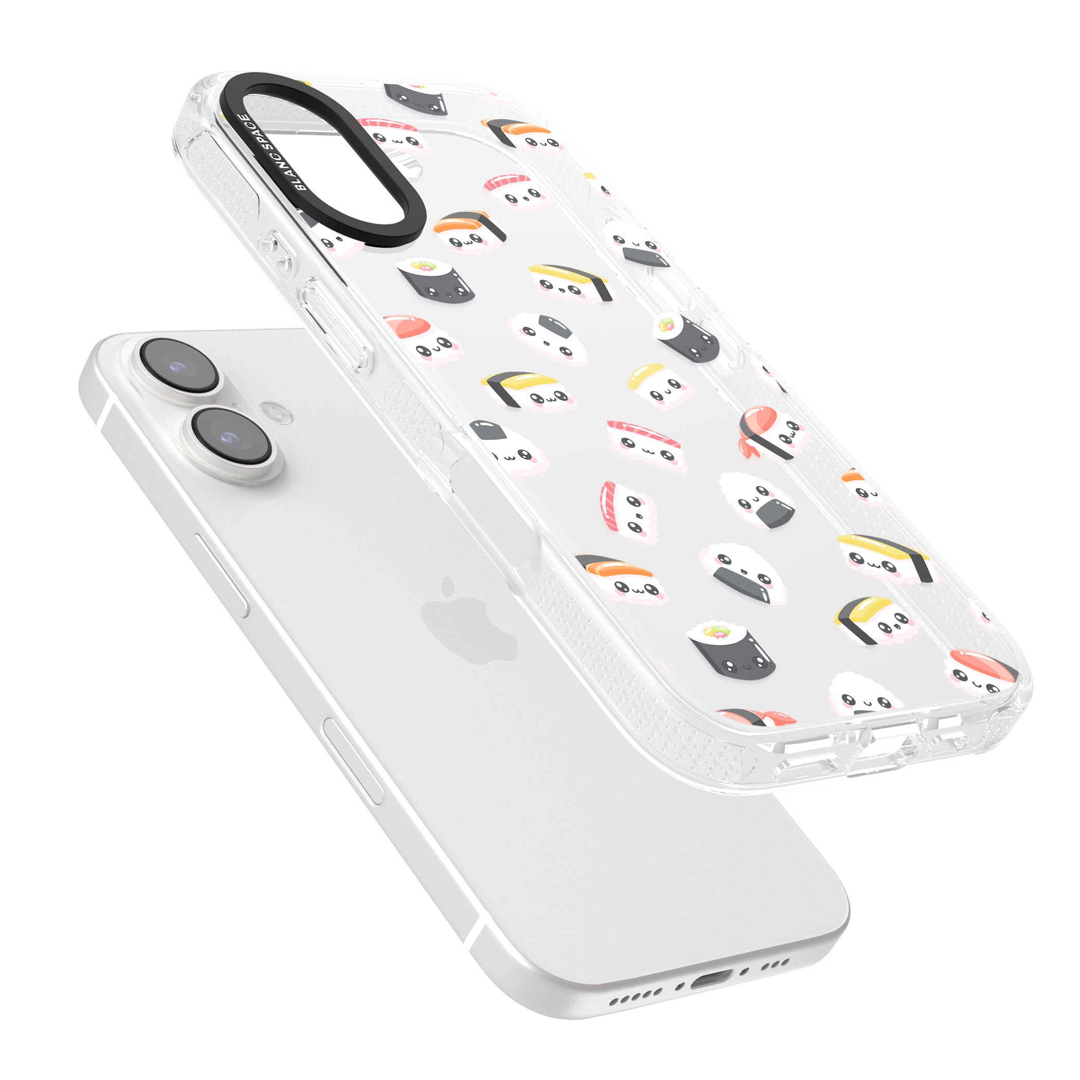 Kawaii Sushi & Rice iPhone 16 / 16 Plus Clear Case Impact Air - Blanc Space
