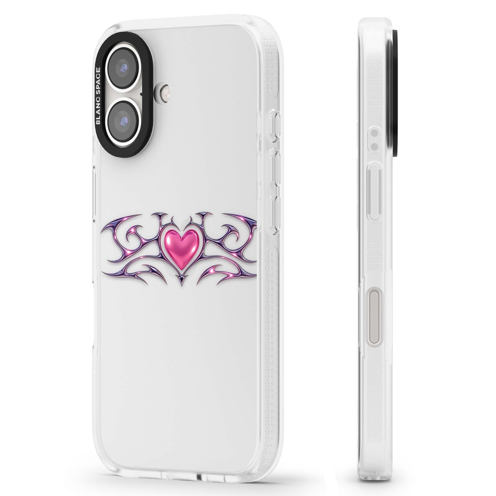 Pink Chrome Heart y2k iPhone case | Clear Case Impact Air case for iPhone 16, iPhone 16 Plus