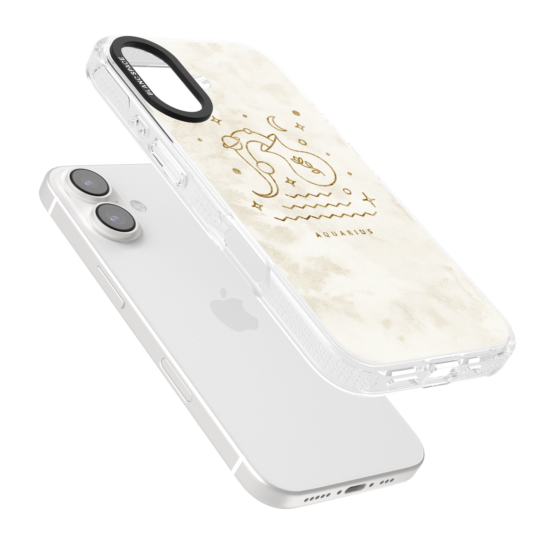 Aquarius Emblem - Solid Gold Marbled Design iPhone 16 / 16 Plus Clear Case Impact Air - Blanc Space