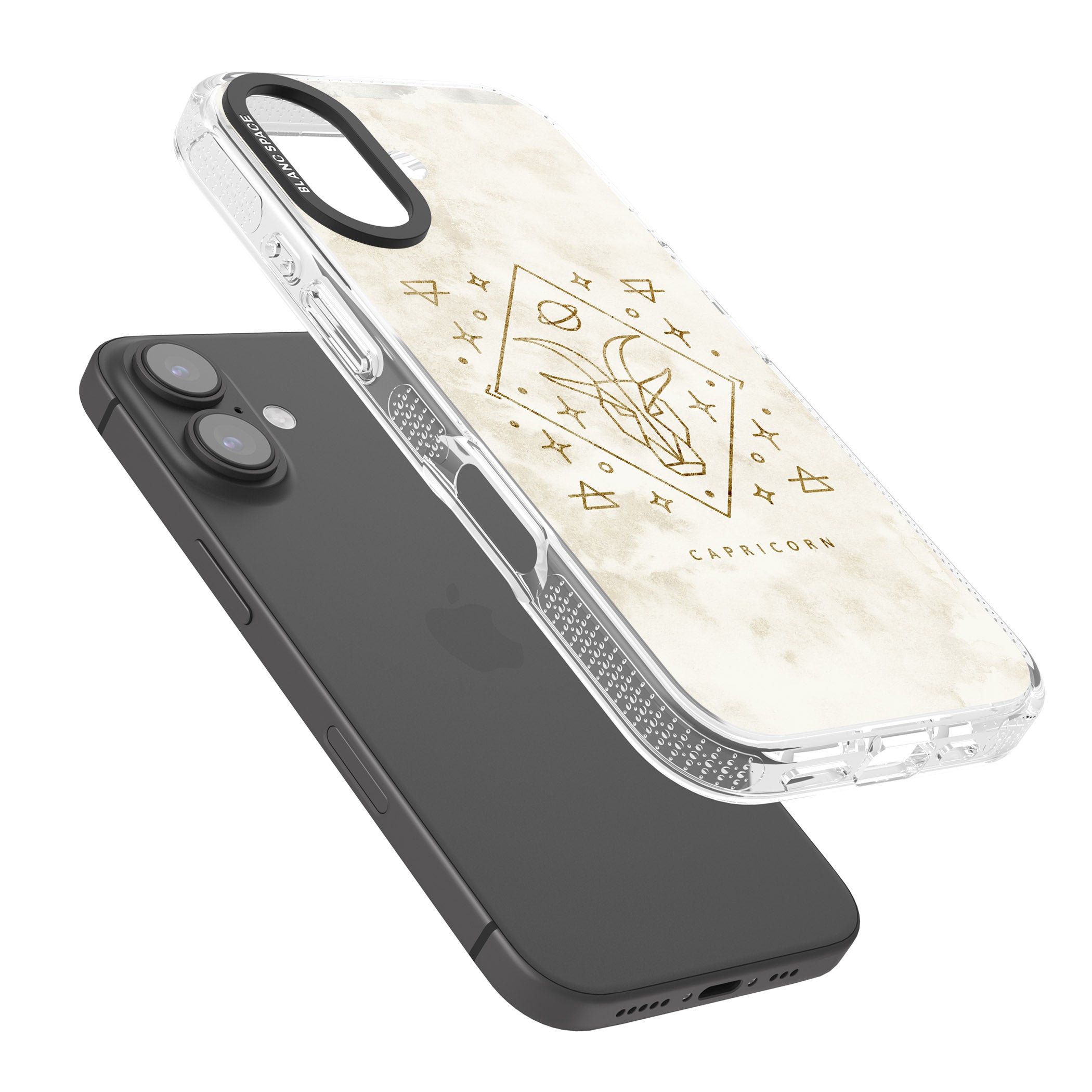 Capricorn Emblem - Solid Gold Marbled Design iPhone 16 / 16 Plus Clear Case Impact Air - Blanc Space