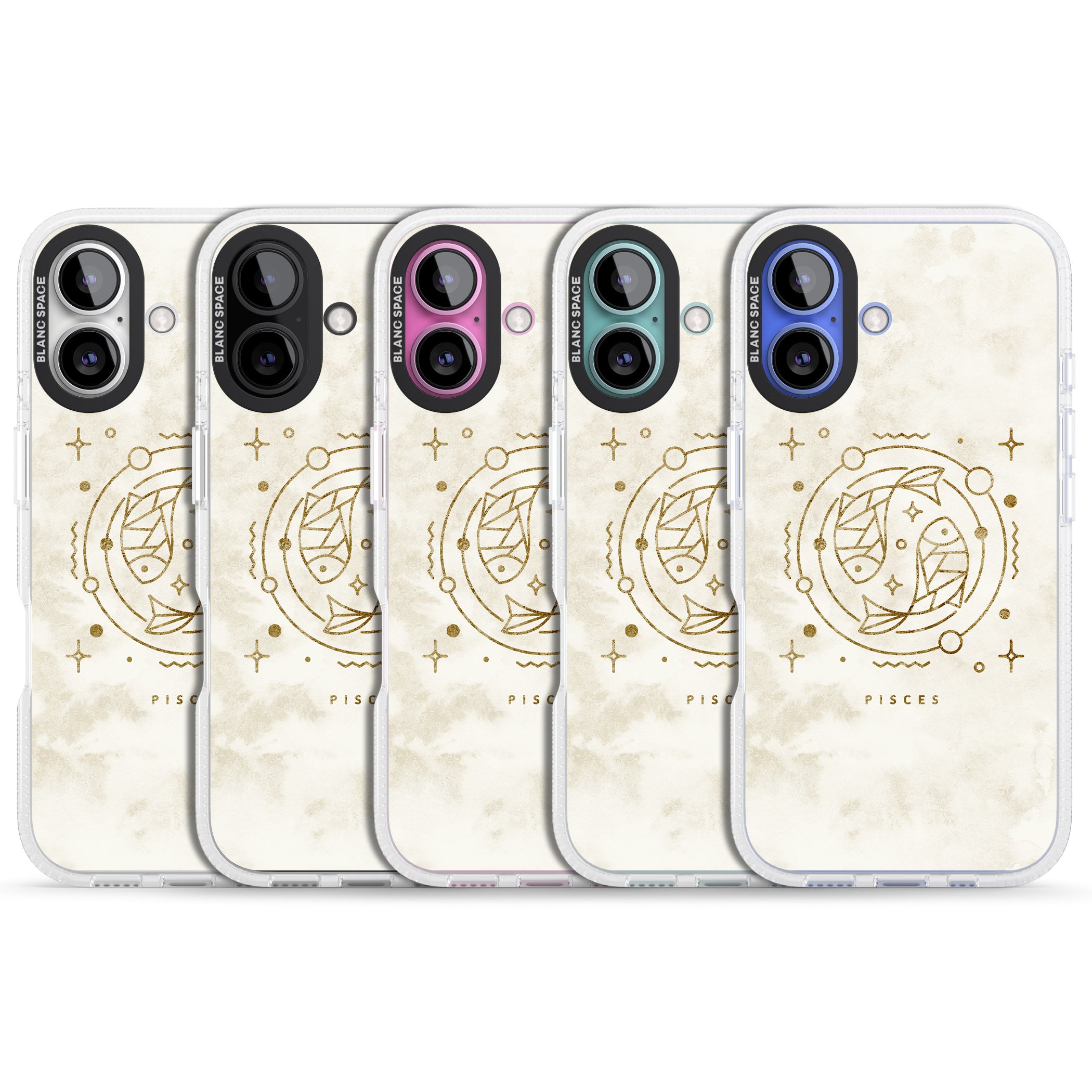Pisces Emblem - Solid Gold Marbled Design iPhone 16 / 16 Plus Clear Case Impact Air - Blanc Space