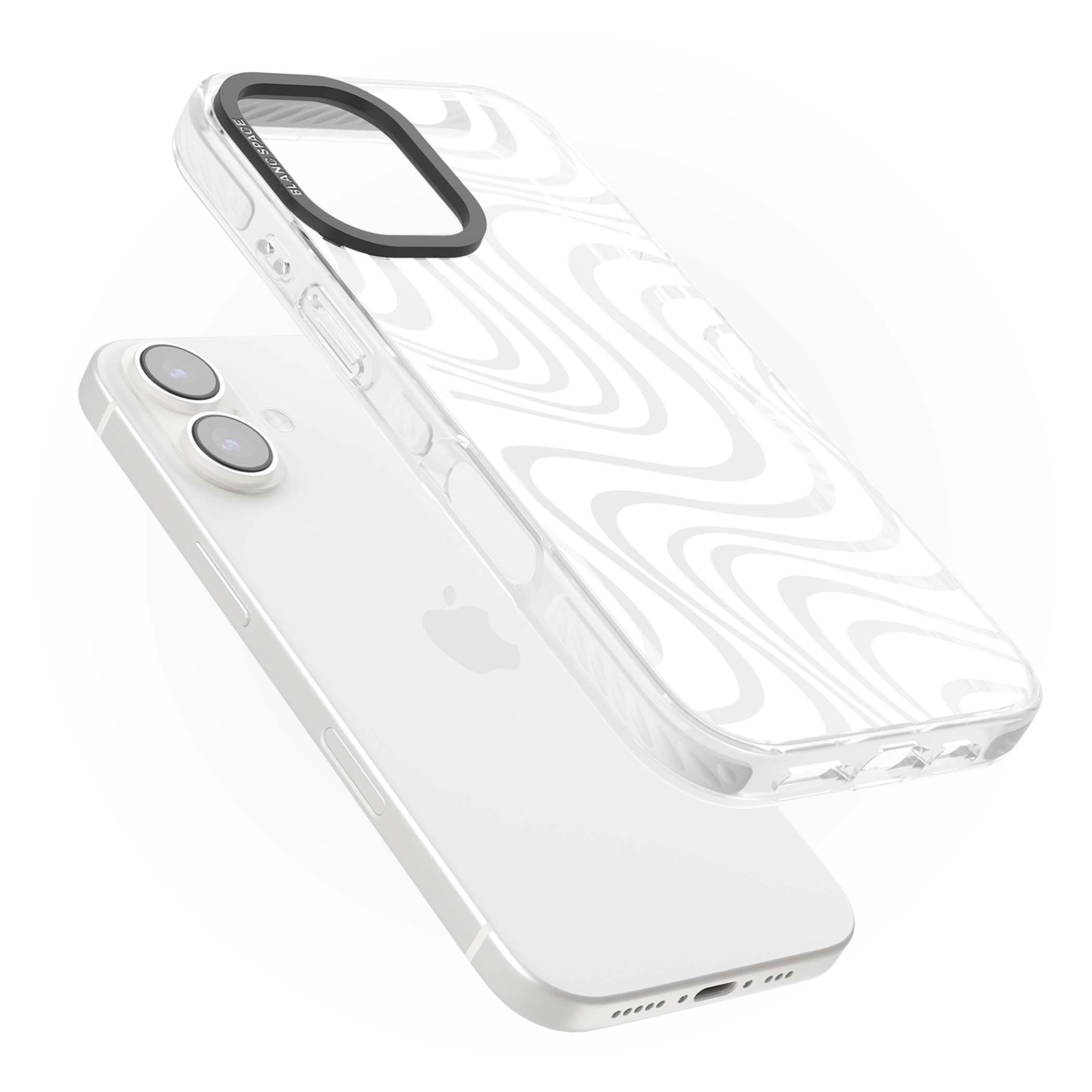 White Abstract Waves abstract iPhone case featuring flowing grey wave pattern on clear background | Clear Impact case for iPhone 16, iPhone 16 Plus