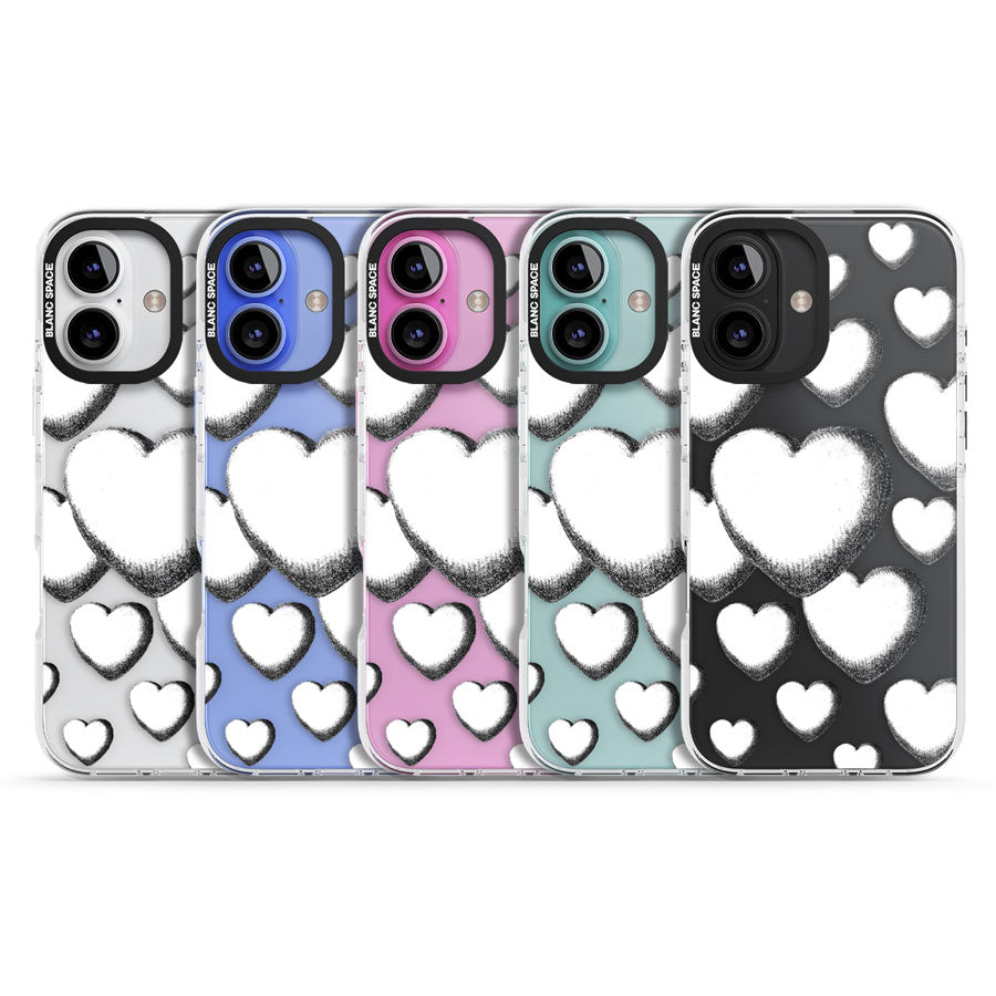 Hand-Drawn Hearts Impact Phone Case for iPhone 16, iPhone 16 Plus