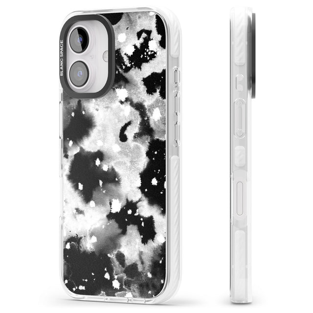 iPhone 16 Pro Max Black & White Acid Wash Tie-Dye Pattern Black Impact Phone Case