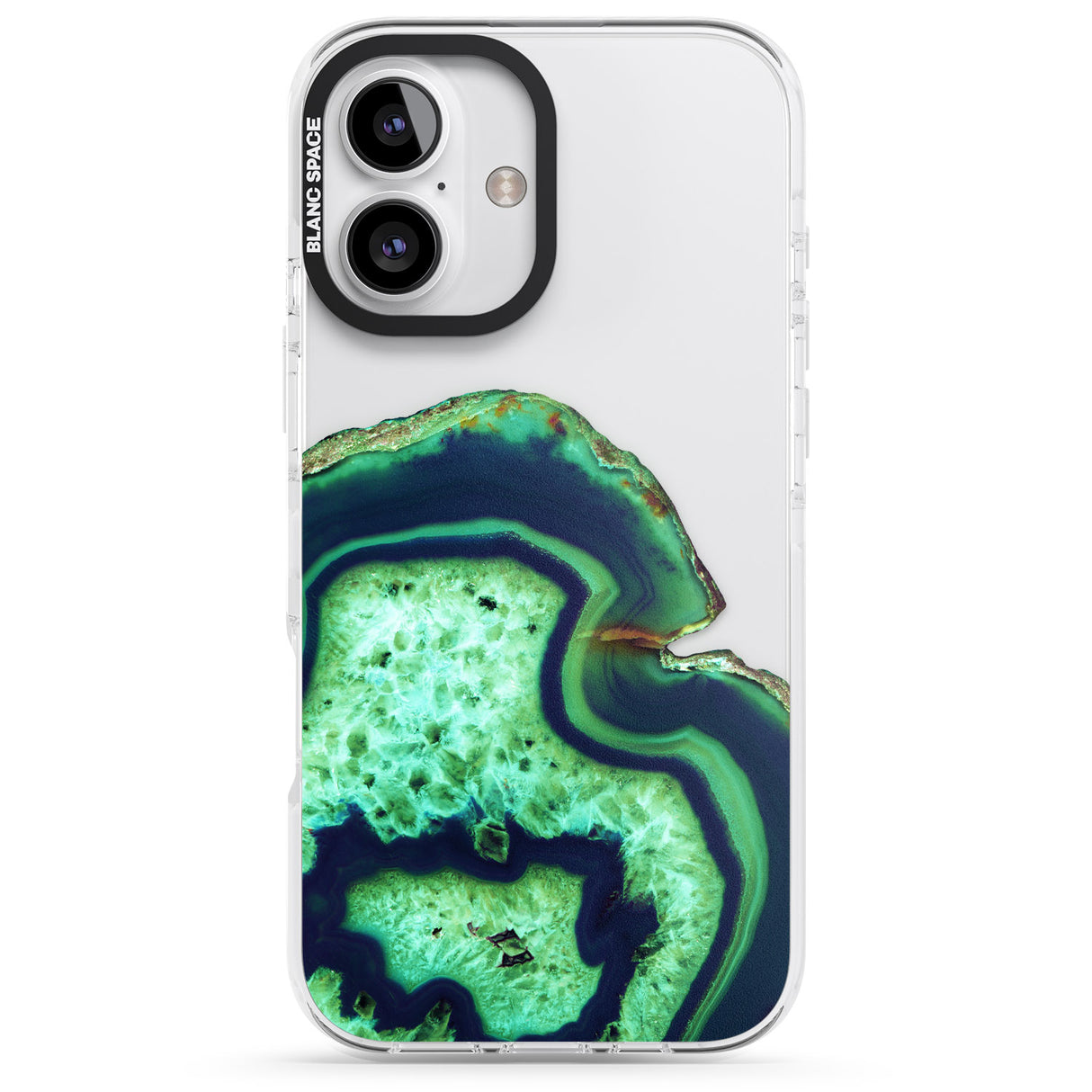 iPhone 16 Pro Max Neon Green & Blue Agate Crystal Transparent Design Black Impact Phone Case