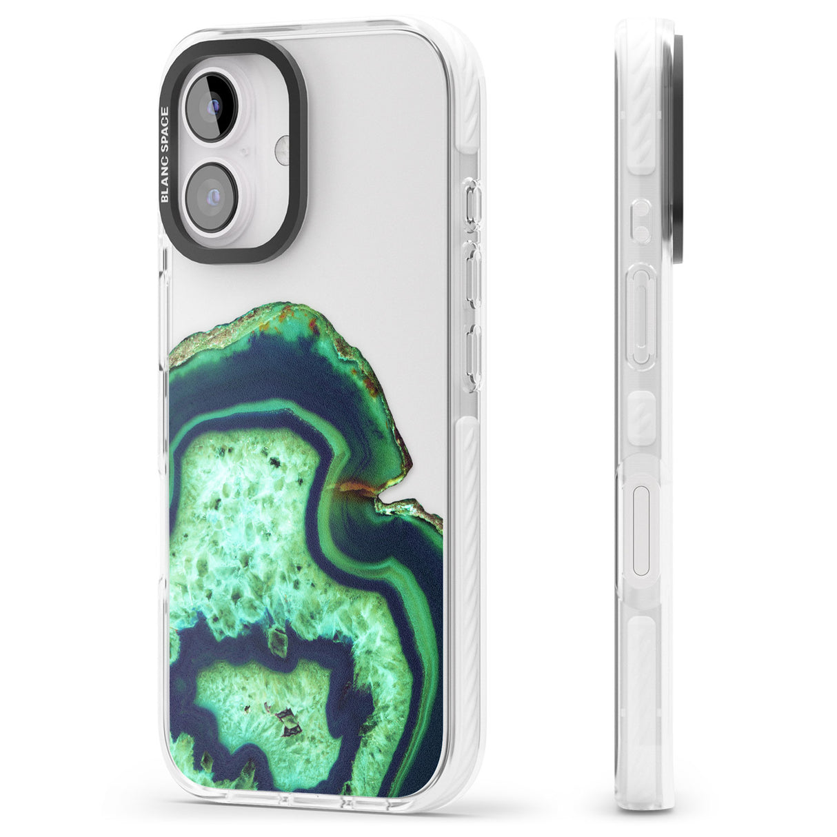 iPhone 16 Pro Max Neon Green & Blue Agate Crystal Transparent Design Black Impact Phone Case