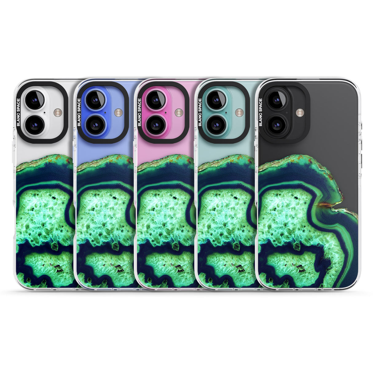 iPhone 16 Pro Max Neon Green & Blue Agate Crystal Transparent Design Black Impact Phone Case