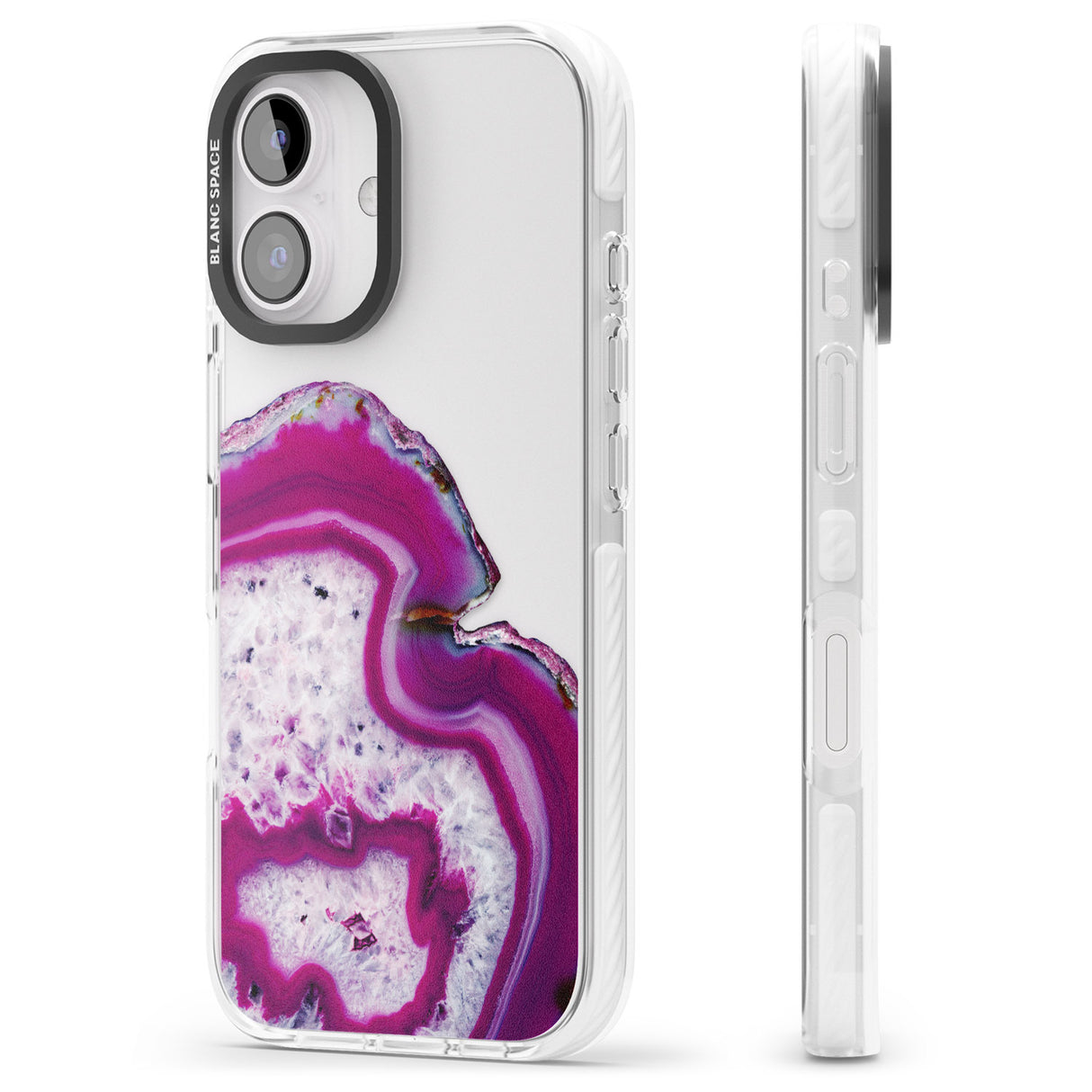 iPhone 16 Pro Max Violet & White Swirl Agate Crystal Clear Design Black Impact Phone Case