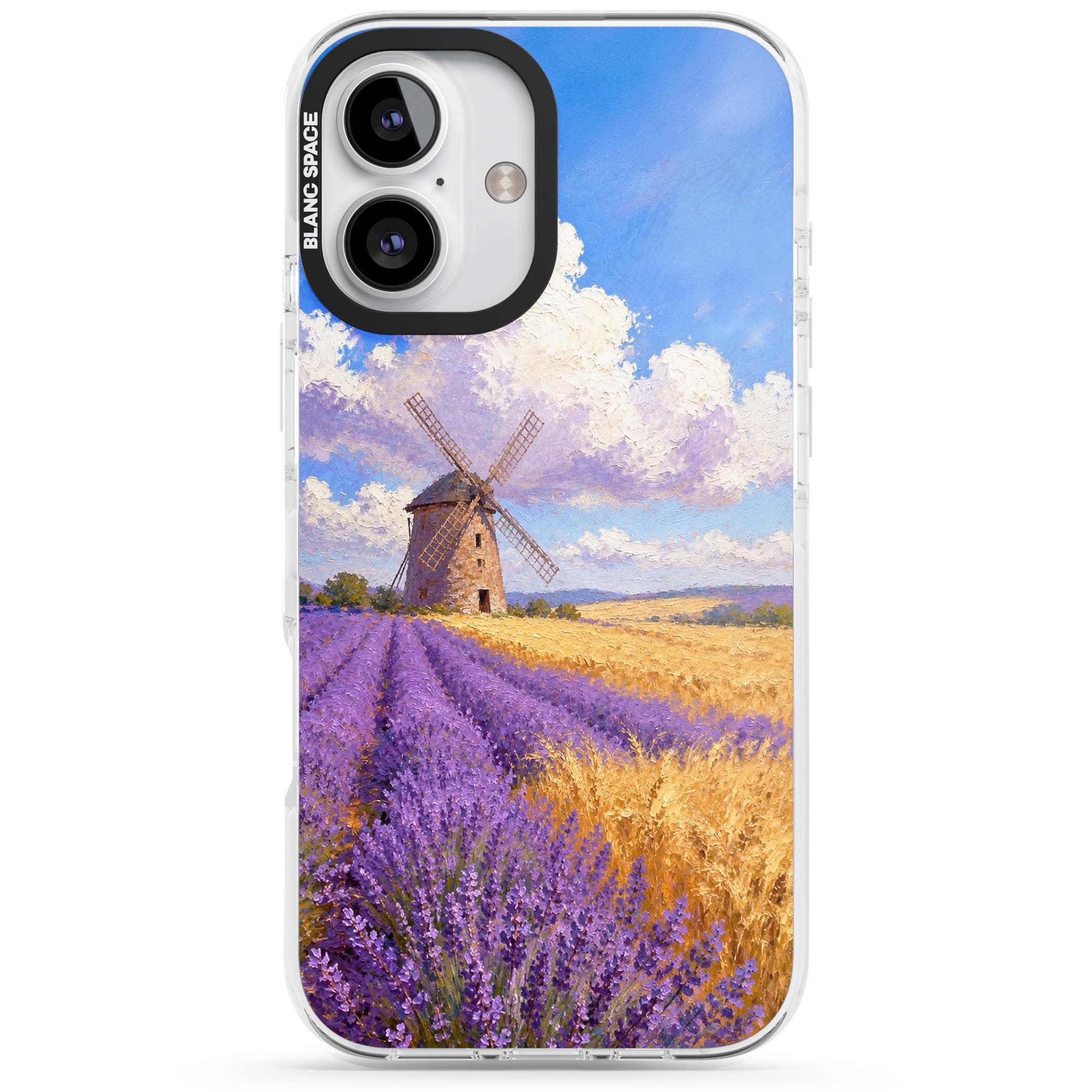 Lavender Mill cottagecore iPhone case featuring a French windmill, lavender field and golden wheat oil painting | Clear Impact case for iPhone 16, iPhone 16 Plus
