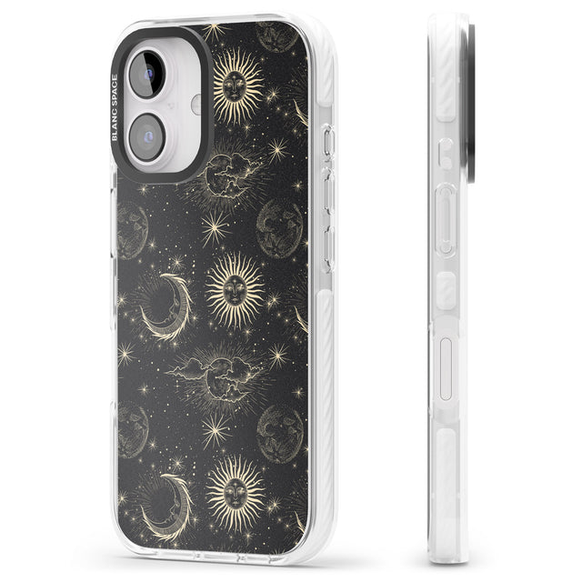 iPhone 16 Pro Max Large Suns, Moons & Clouds Astrological Black Impact Phone Case