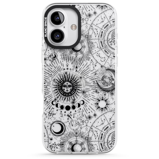 iPhone 16 Pro Max Transparent Suns & Zodiac Charts Black Impact Phone Case