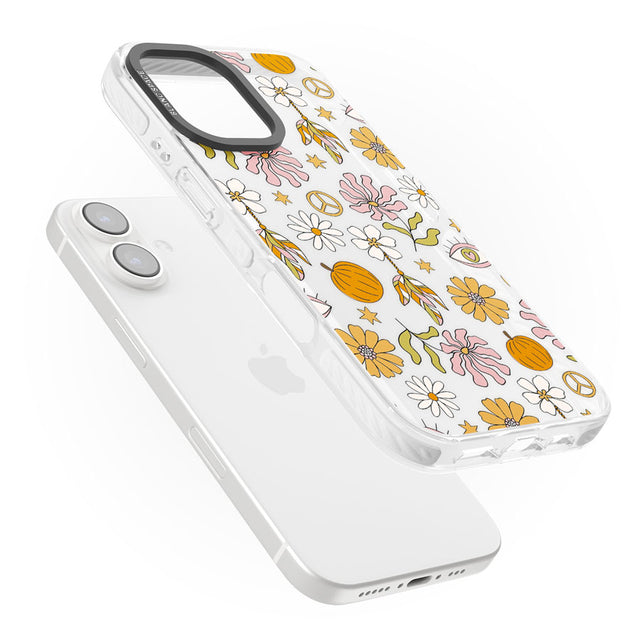 Retro Boho Fall Floral Impact Phone Case for iPhone 16, iPhone 16 Plus