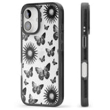 Butterflies & Suns Black Impact Phone Case for iPhone 16, iPhone 16 Plus