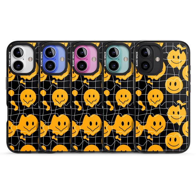 iPhone 16 Pro Max Acid Face Grid Pattern Black Impact Phone Case