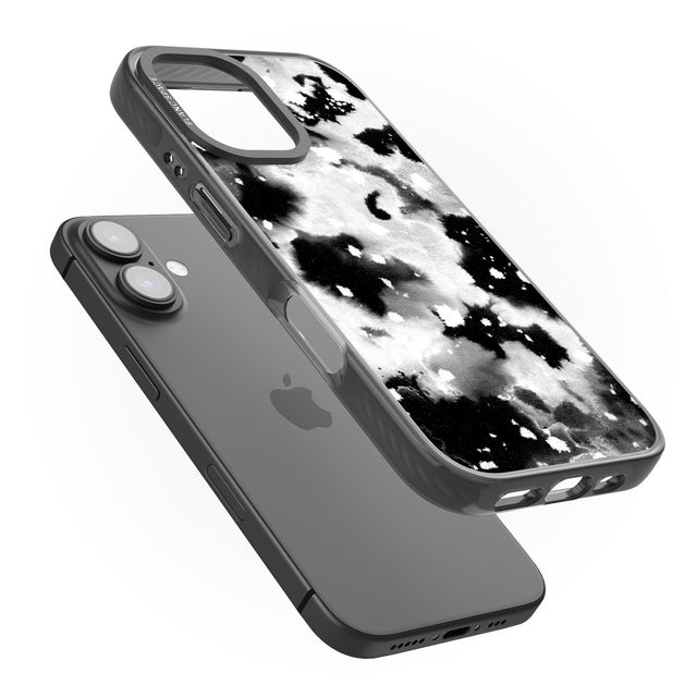 iPhone 16 Pro Max Black & White Acid Wash Tie-Dye Pattern Black Impact Phone Case