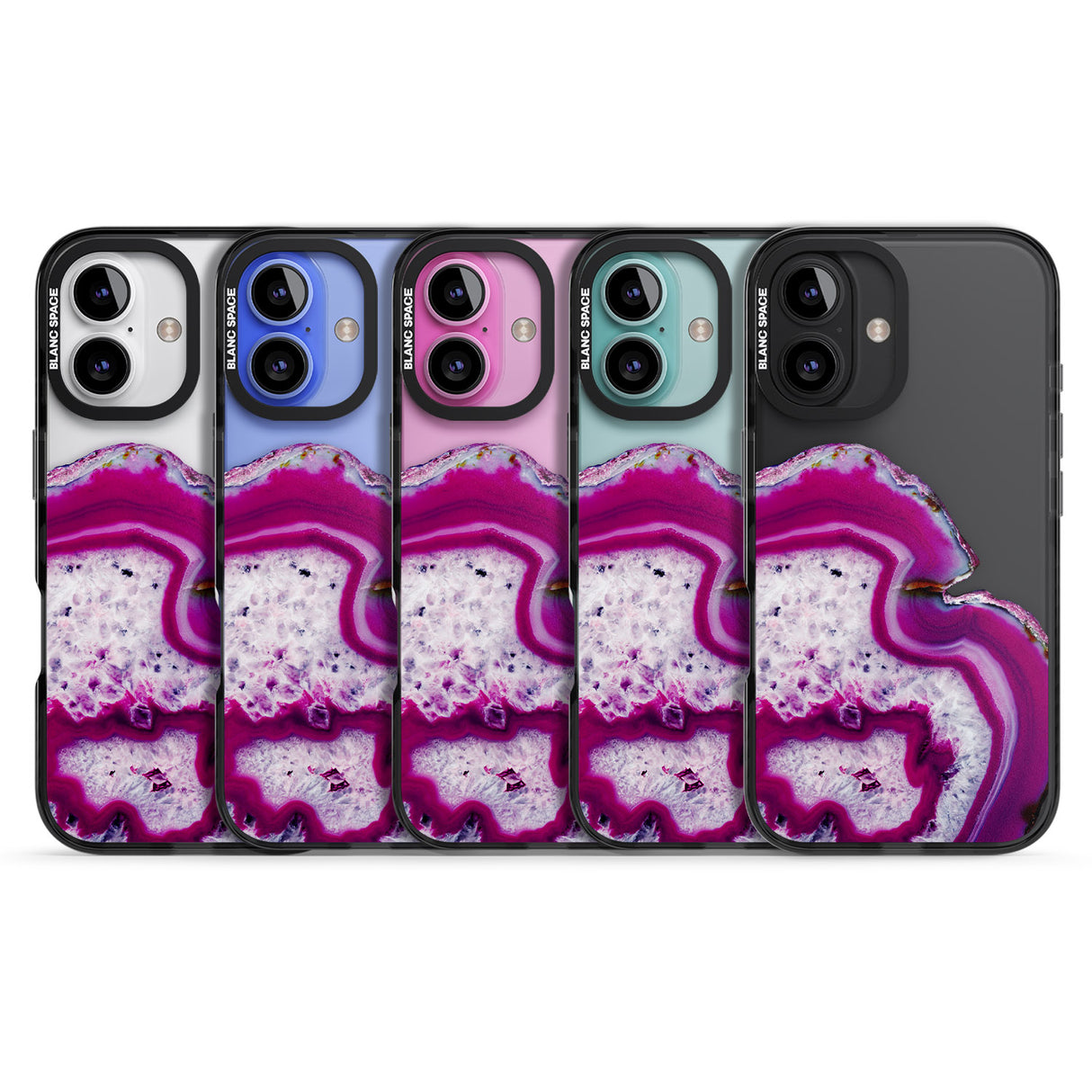 iPhone 16 Pro Max Violet & White Swirl Agate Crystal Clear Design Black Impact Phone Case