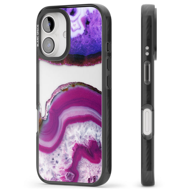 iPhone 16 Pro Max Purple & White Gemstone Crystal Clear Design Black Impact Phone Case