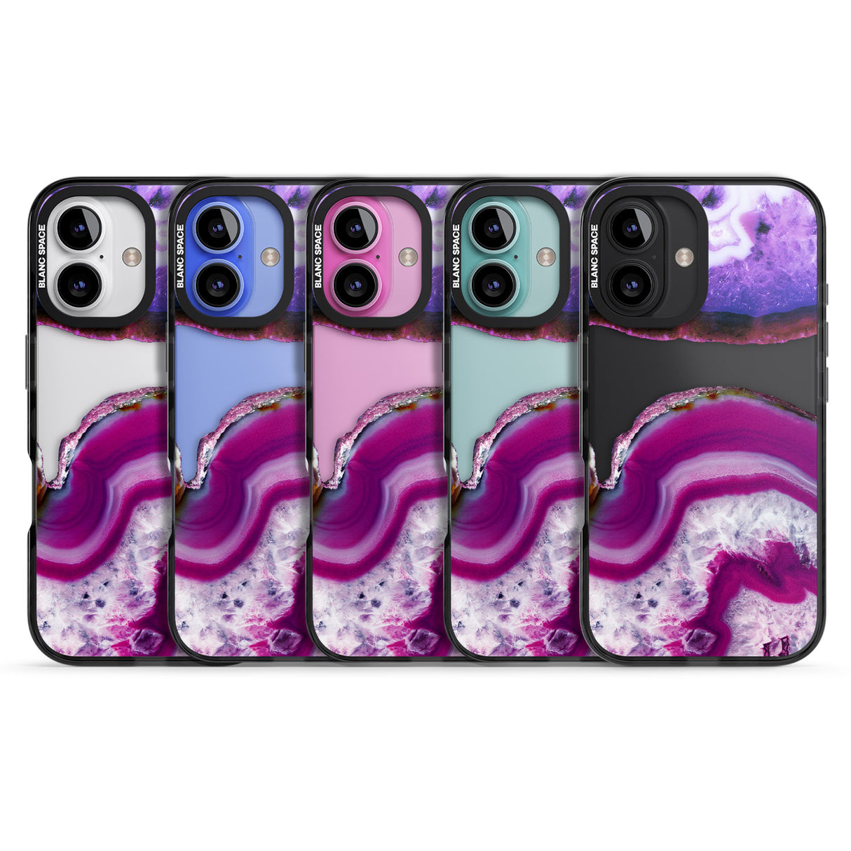 iPhone 16 Pro Max Purple & White Gemstone Crystal Clear Design Black Impact Phone Case