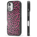 iPhone 16 Pro Max Green on Pink Leopard Print Pattern Black Impact Phone Case