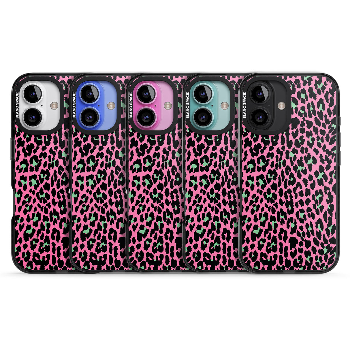 iPhone 16 Pro Max Green on Pink Leopard Print Pattern Black Impact Phone Case