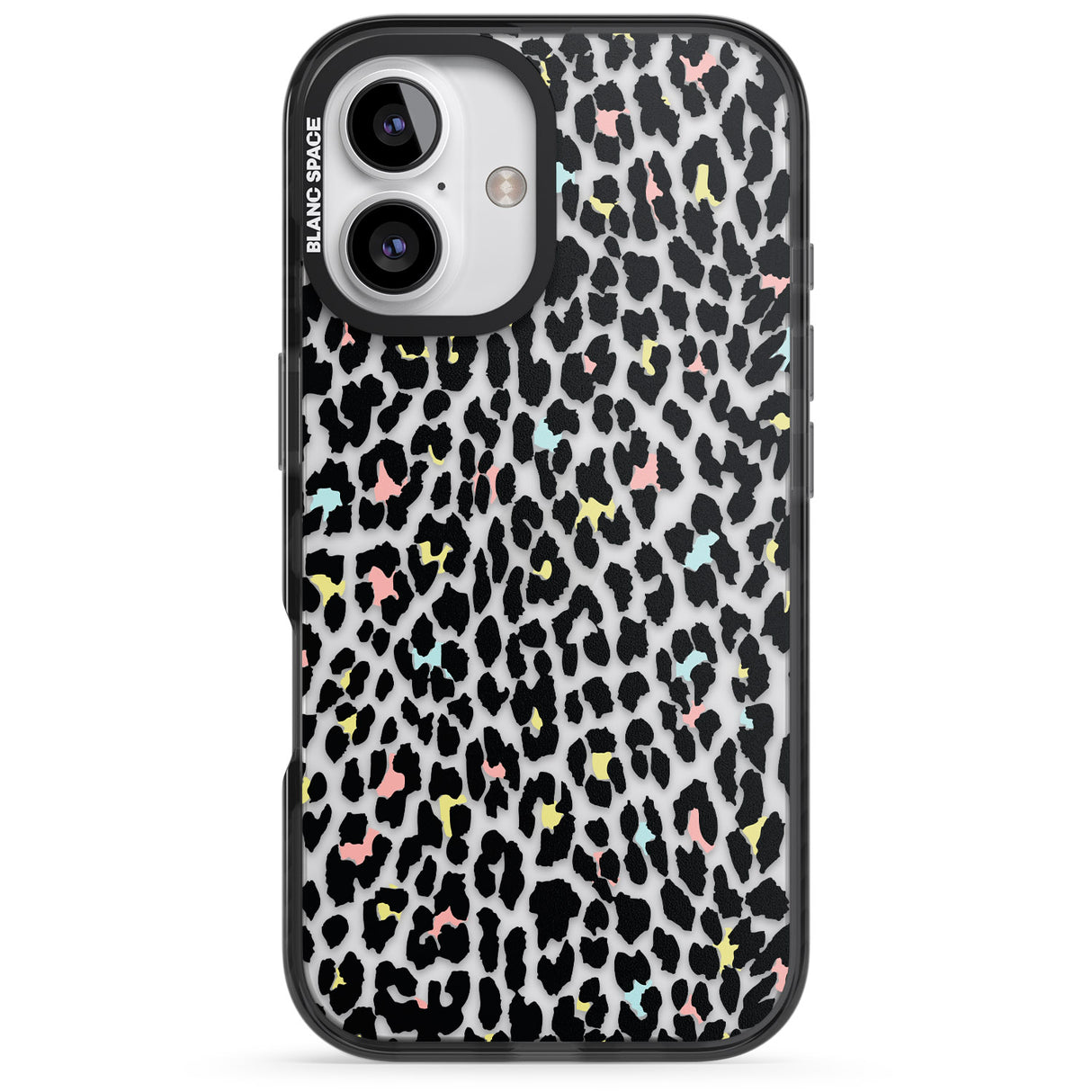 iPhone 16 Pro Max Mixed Pastels Leopard Print - Transparent Black Impact Phone Case