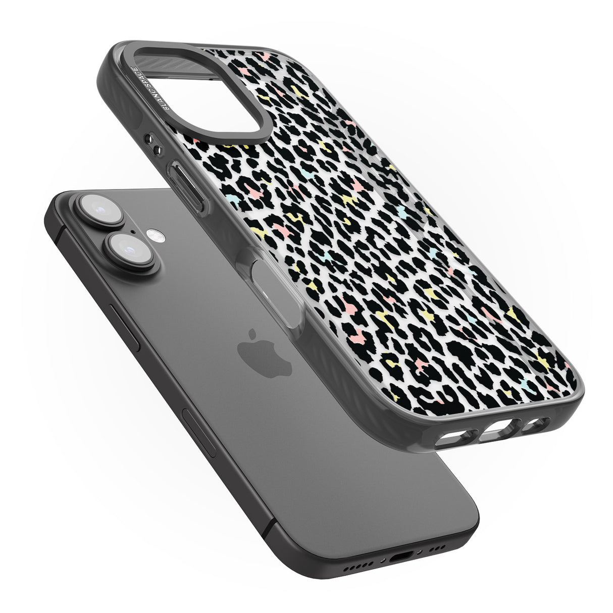 iPhone 16 Pro Max Mixed Pastels Leopard Print - Transparent Black Impact Phone Case