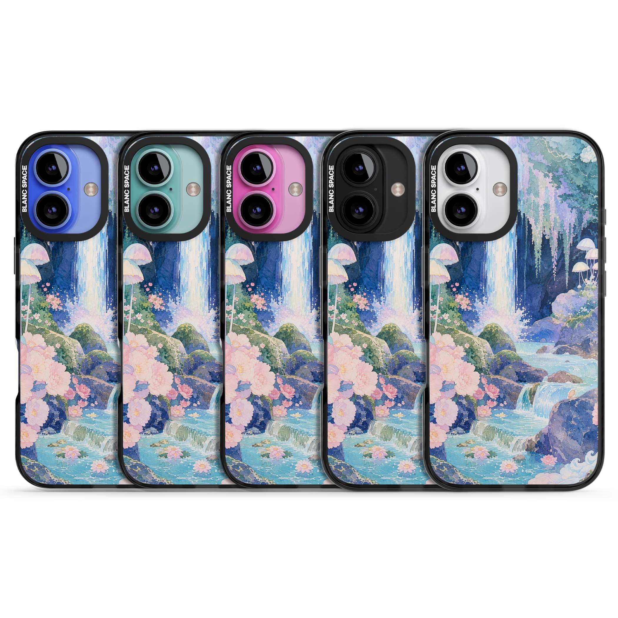 Mystic Waterfall art iPhone case | Black Impact case for iPhone 16, iPhone 16 Plus
