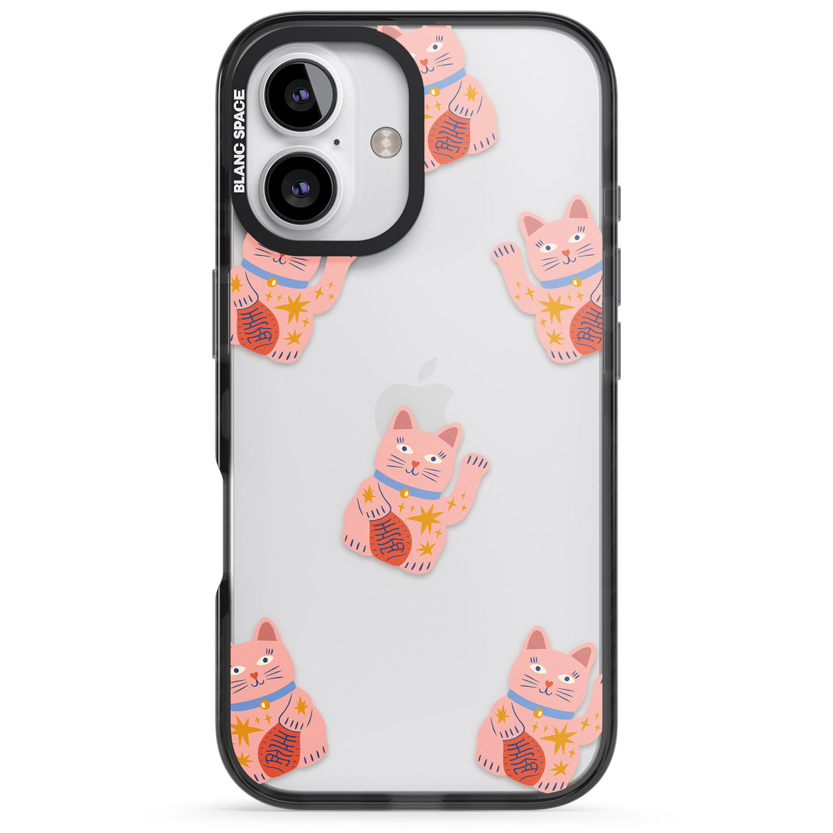 iPhone 16 Pro Max Waving Cat Pattern Black Impact Phone Case