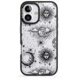 iPhone 16 Pro Max Transparent Suns, Moons & Clouds Black Impact Phone Case