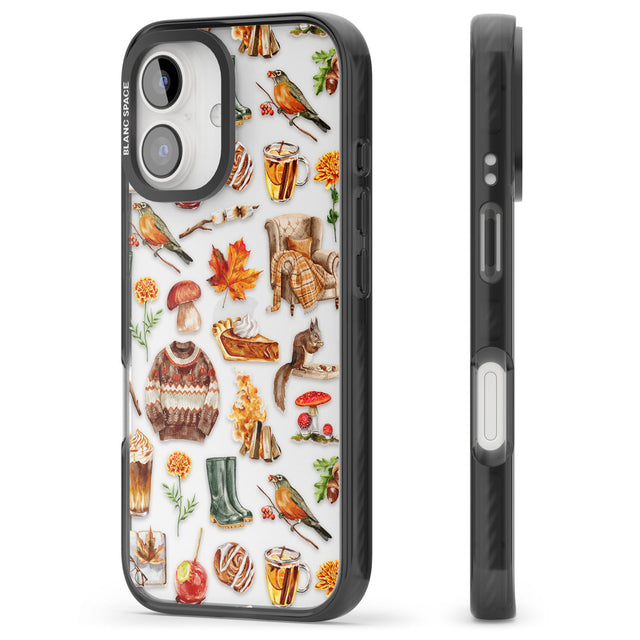 Cozy Autumn Aesthetic Black Impact Phone Case for iPhone 16, iPhone 16 Plus